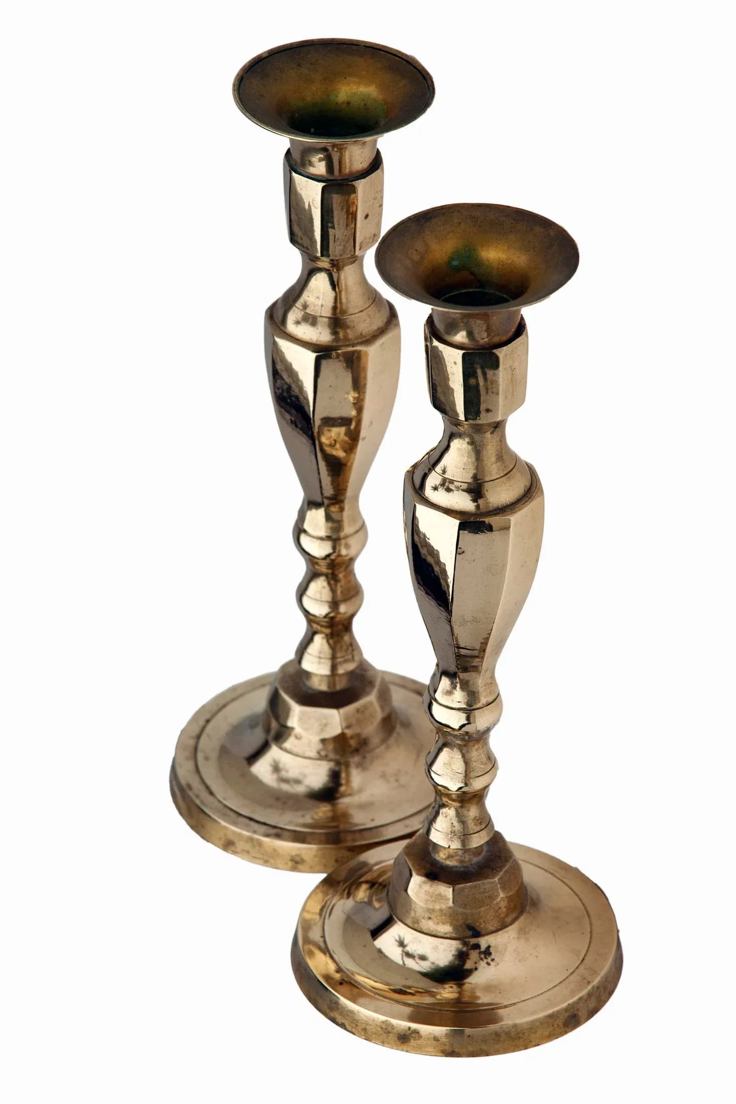 Mid 20th Century Polished Brass Candlesticks- Set of 3 - 5