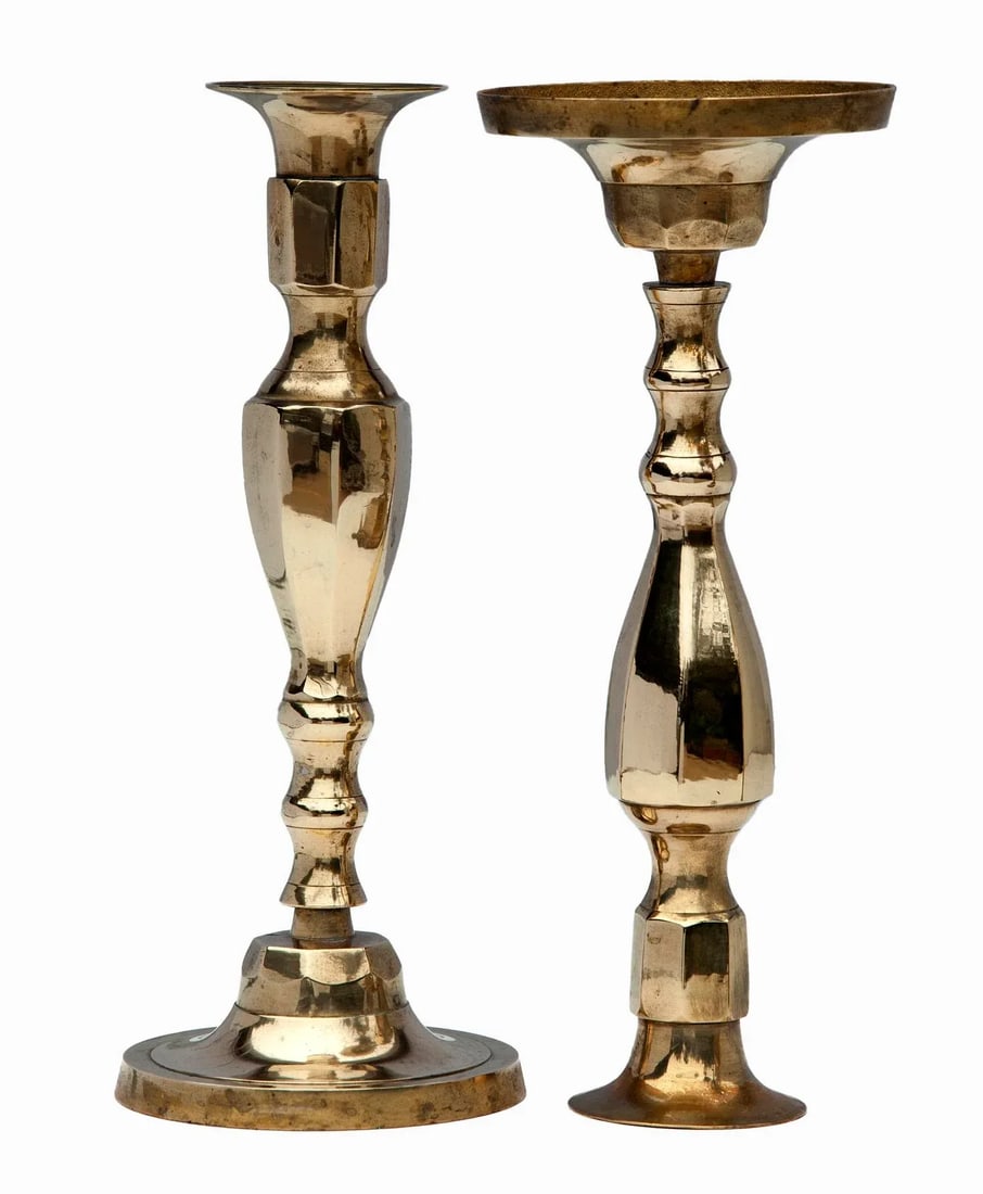 Mid 20th Century Polished Brass Candlesticks- Set of 3 - 7