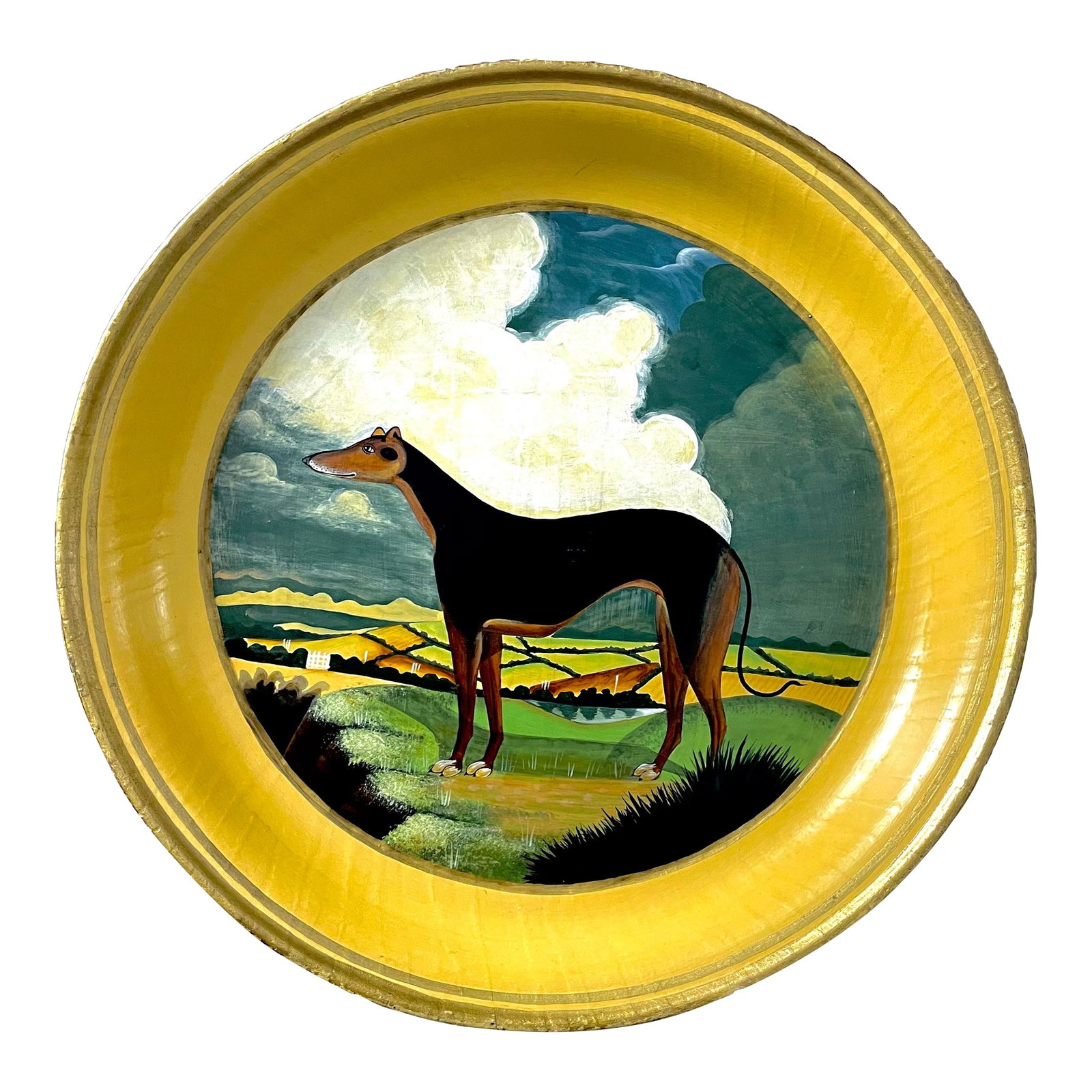 English Tole Tray With Greyhound Painting Attributed to William Henry Ruggles Circa 1840 (1 of 3)