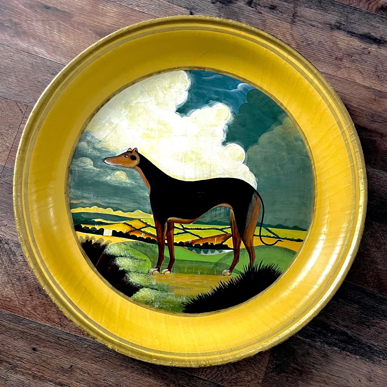 English Tole Tray With Greyhound Painting Attributed to William Henry Ruggles Circa 1840 - 3