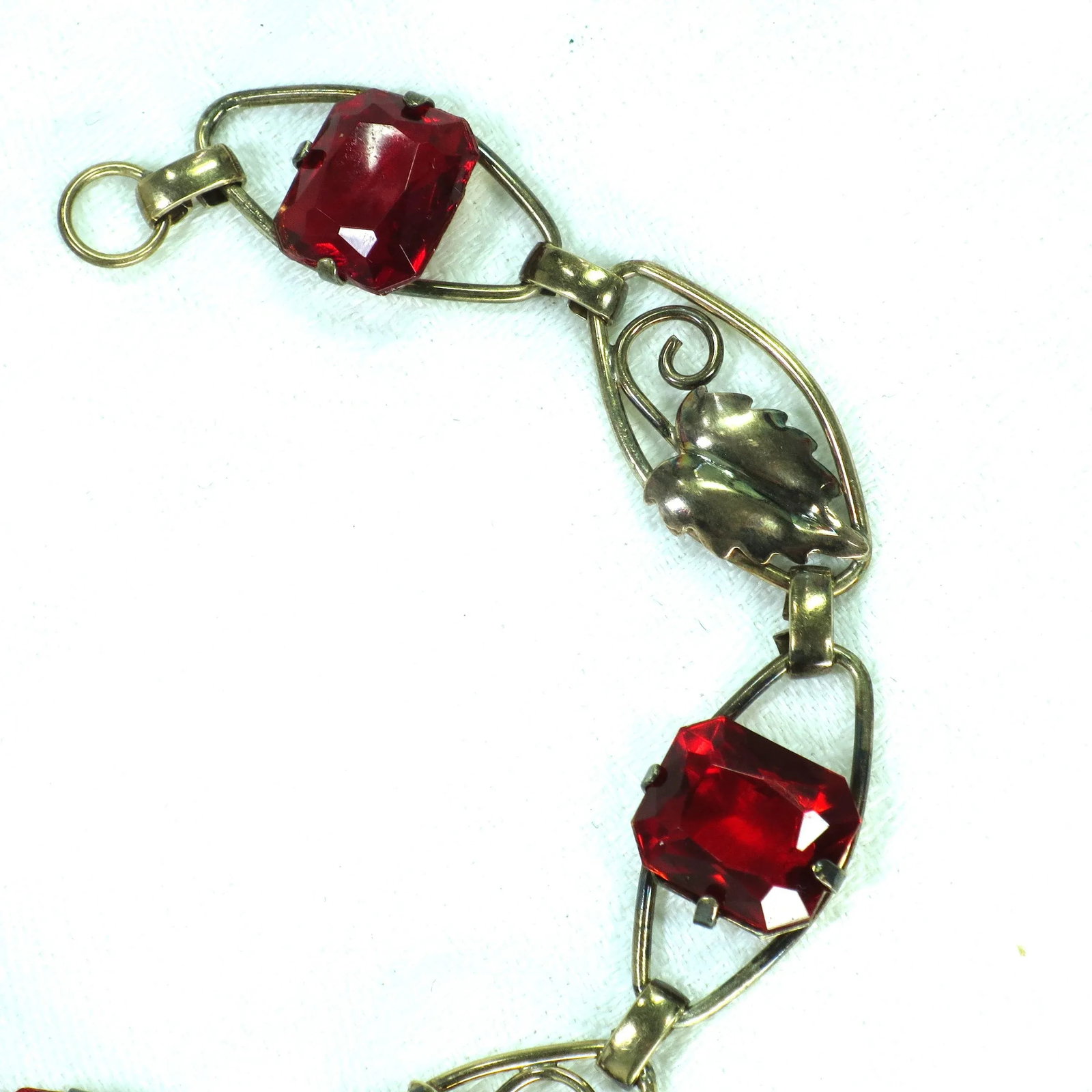 Vintage 1930s Art Deco Sterling 12k Ruby Crystal Bracelet - 5