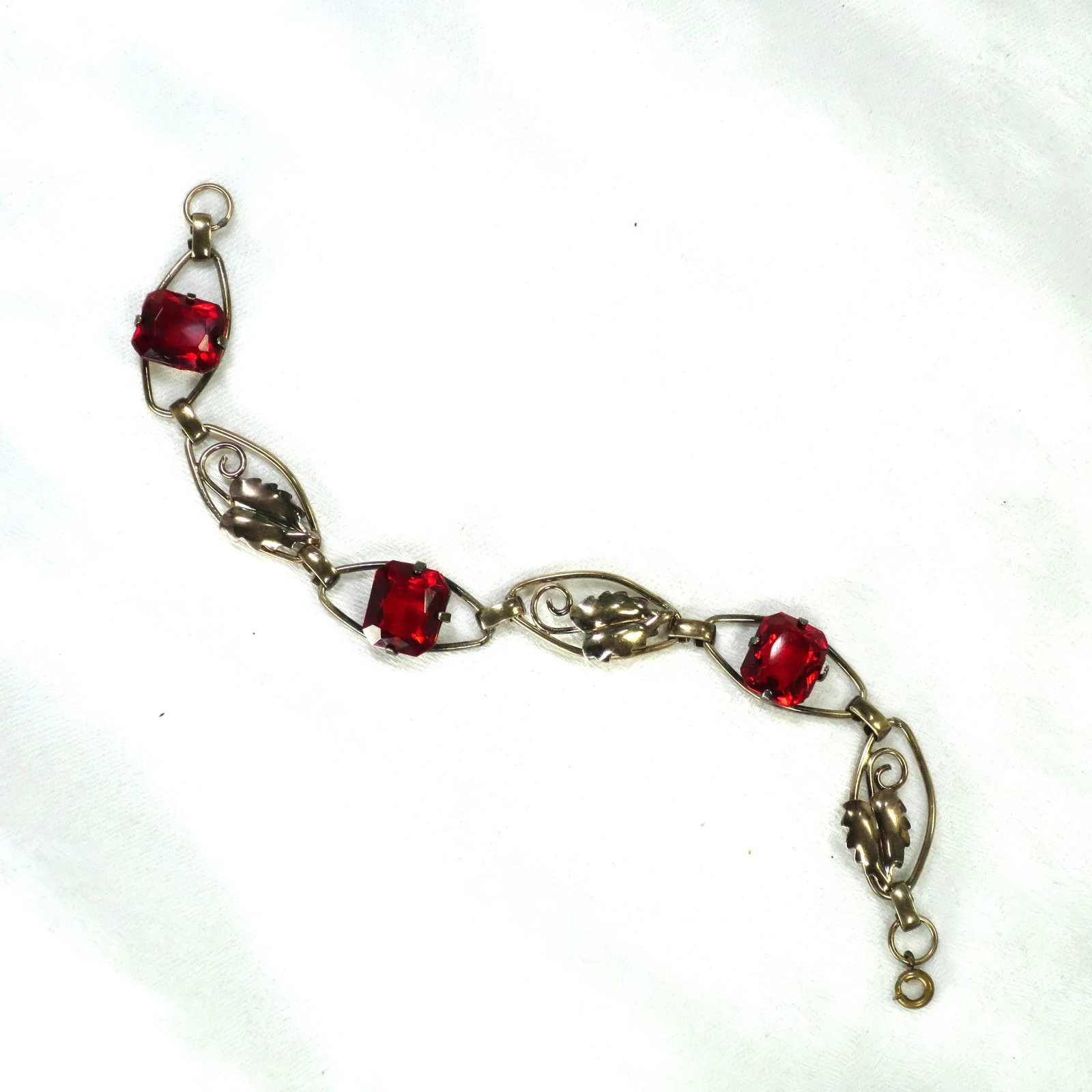 Vintage 1930s Art Deco Sterling 12k Ruby Crystal Bracelet - 6