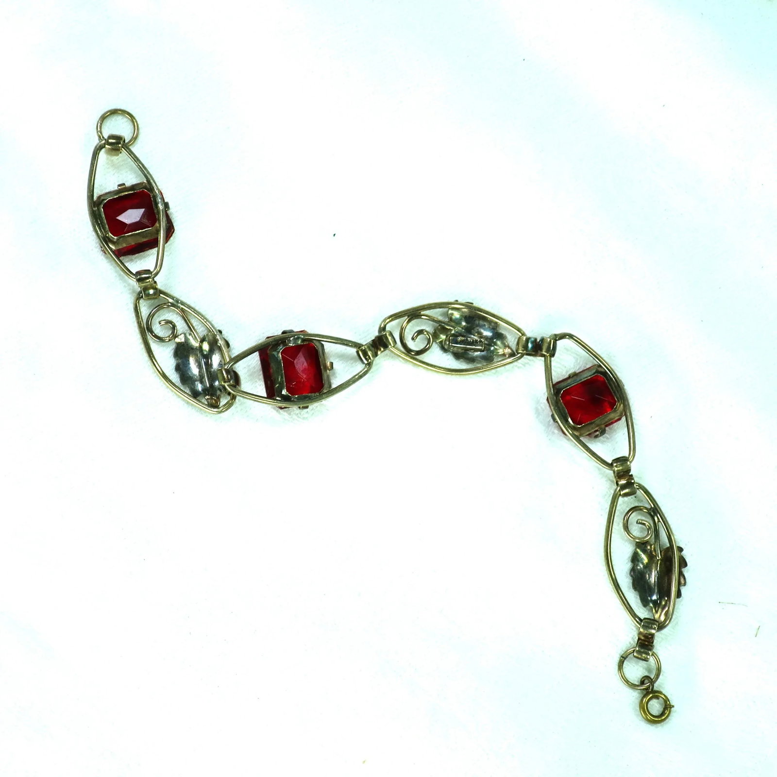 Vintage 1930s Art Deco Sterling 12k Ruby Crystal Bracelet - 8