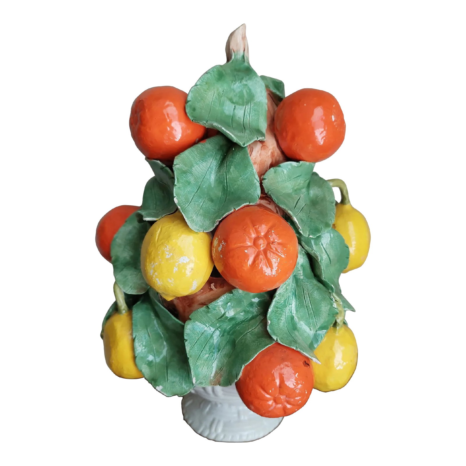 1970s Italian Hand Modeled Orange and Lemon Topiary: So fresh and chic yet classic! Marked made in Italy on base with additional details. Condition: Alterations: Original Condition Unaltered Imperfections: Some Imperfections Condition Notes: Excellent