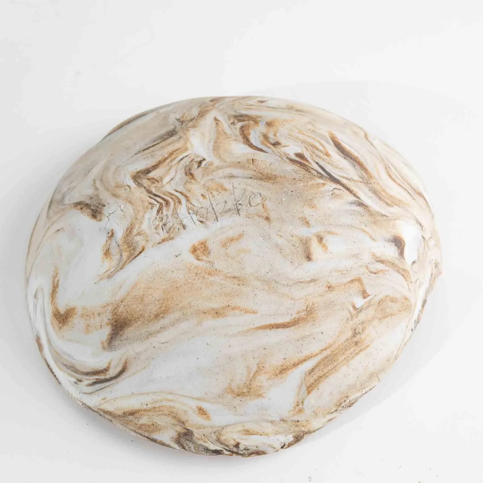 Vintage Tan and Off White Marbled Studio Pottery Bowl - 11