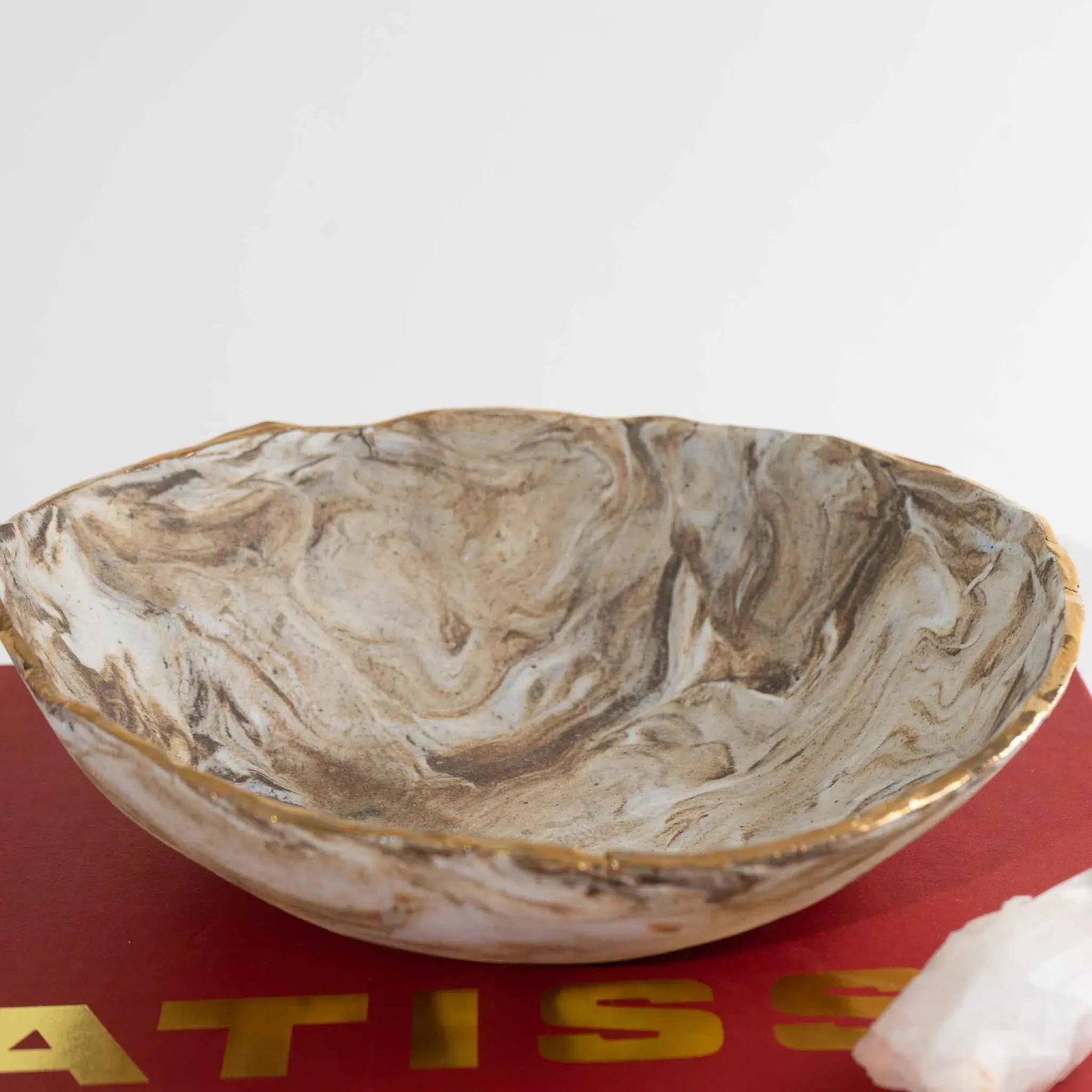 Vintage Tan and Off White Marbled Studio Pottery Bowl - 3