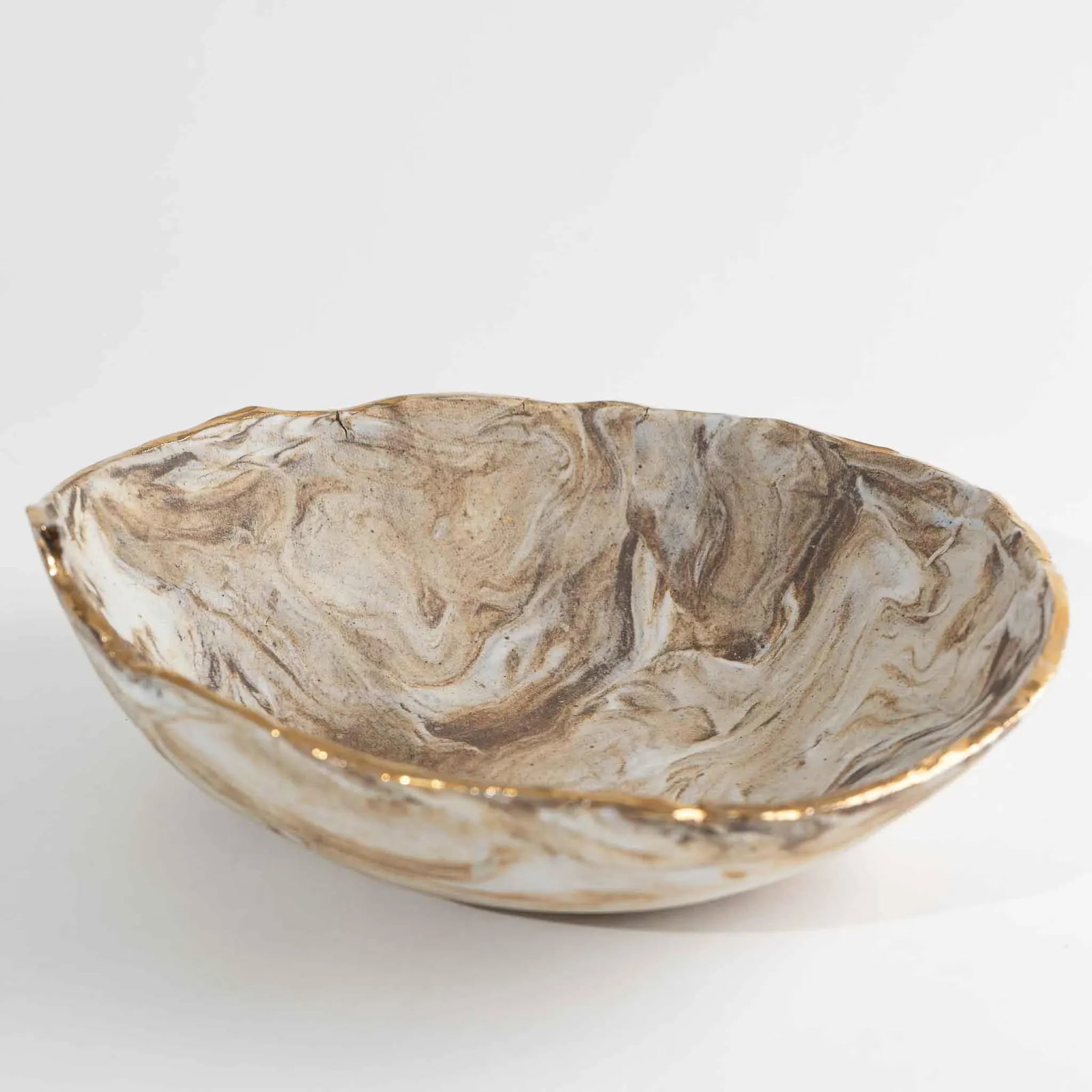 Vintage Tan and Off White Marbled Studio Pottery Bowl - 4