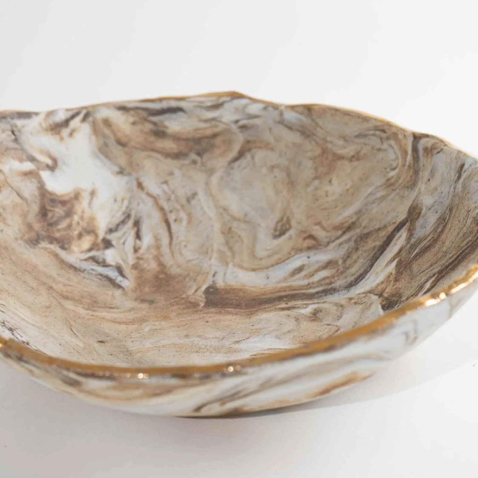 Vintage Tan and Off White Marbled Studio Pottery Bowl - 5