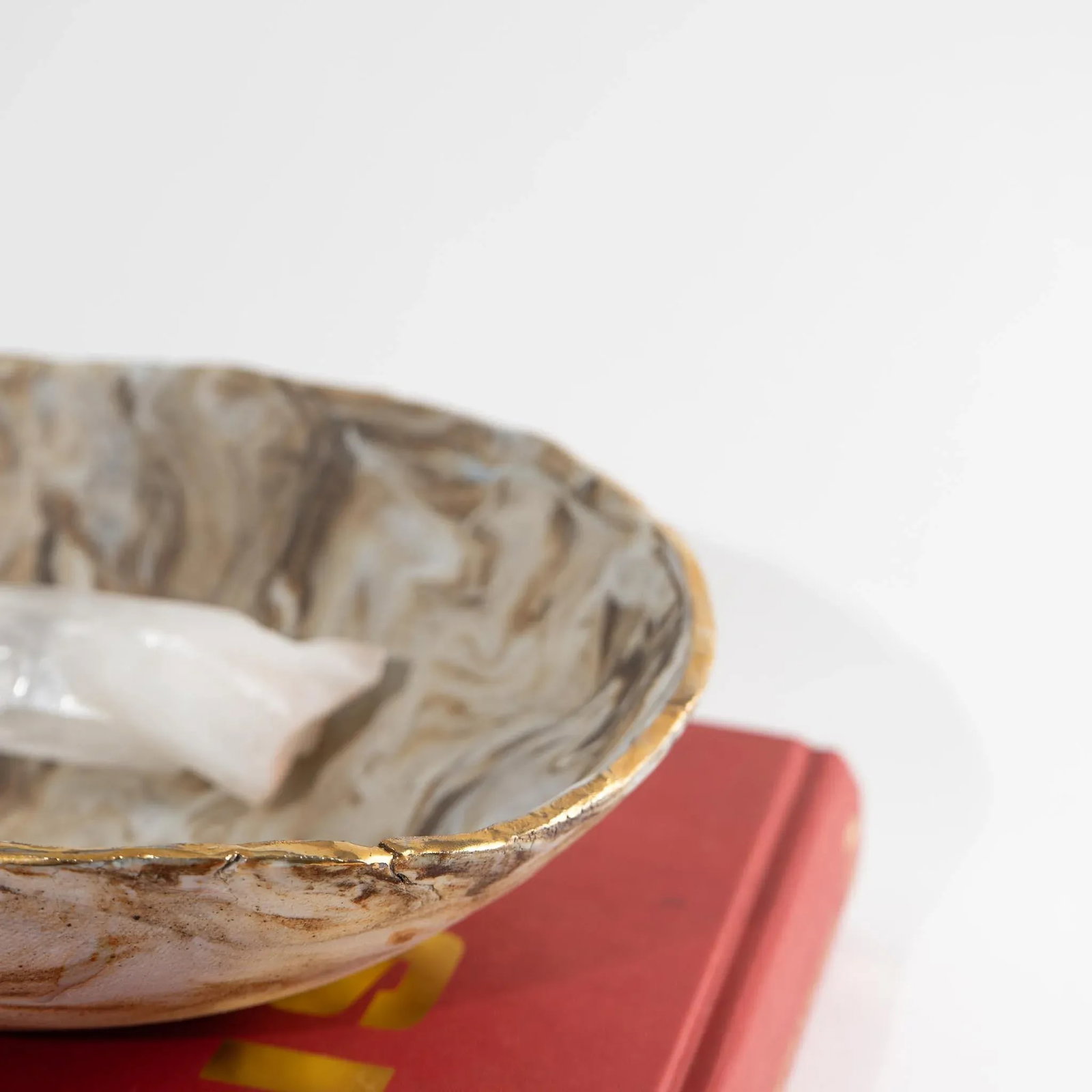 Vintage Tan and Off White Marbled Studio Pottery Bowl - 6