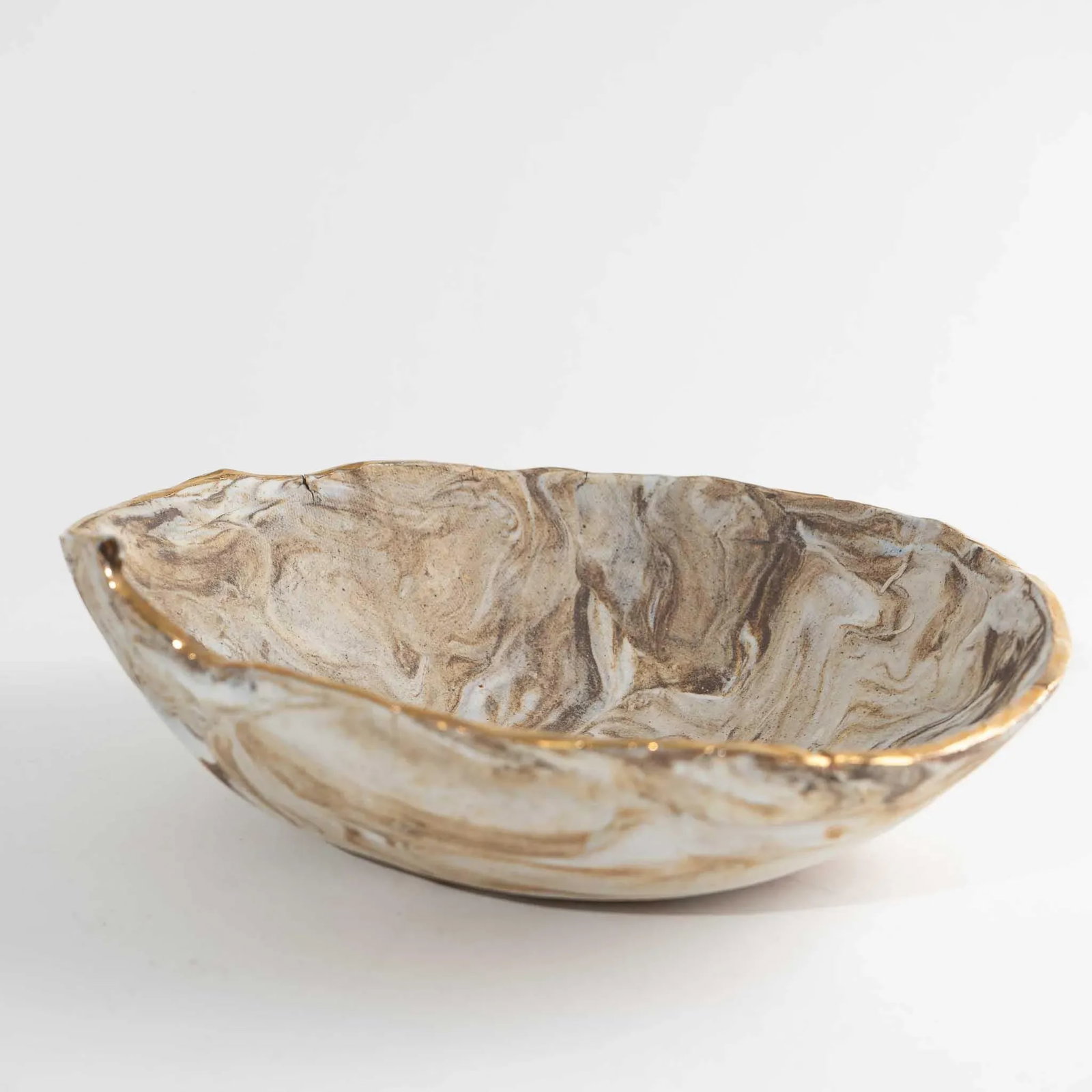Vintage Tan and Off White Marbled Studio Pottery Bowl - 7