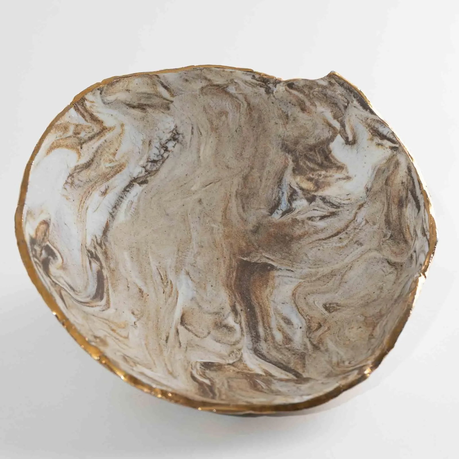 Vintage Tan and Off White Marbled Studio Pottery Bowl - 8