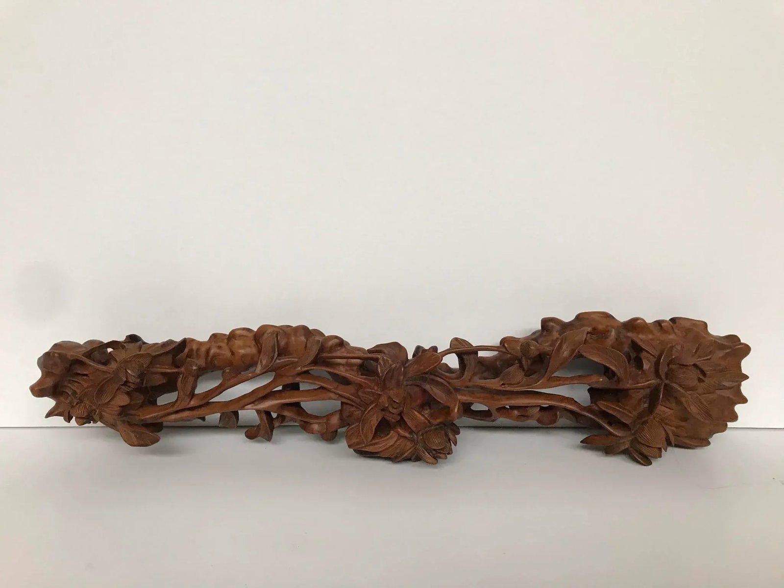 Contemporary Wood Carving of Flowers in the Shape of a Ruyi - 2