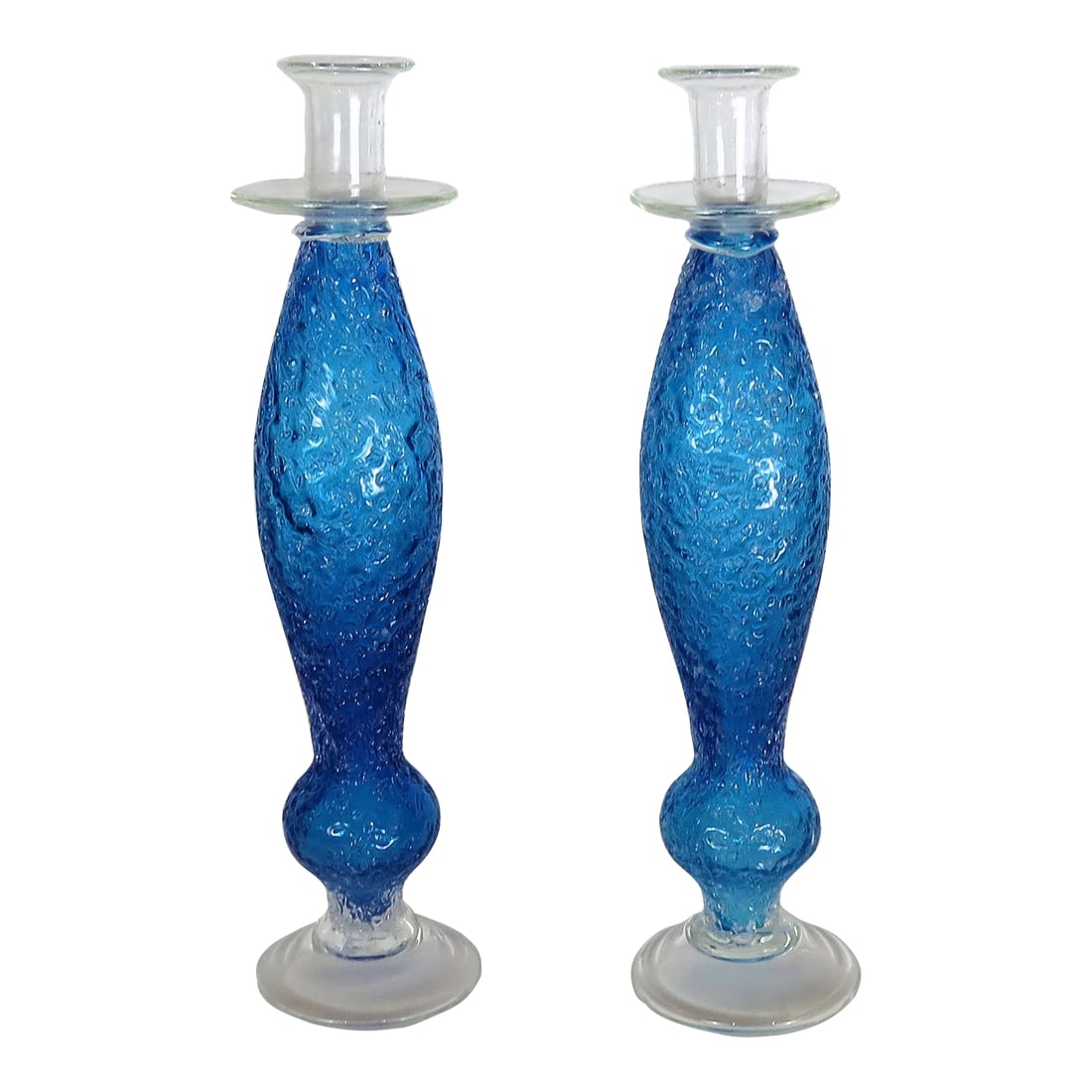 Rare Mid Century Modern Cobalt Blue Spun Glass 15" Candle Holders-A Pair (1 of 5)