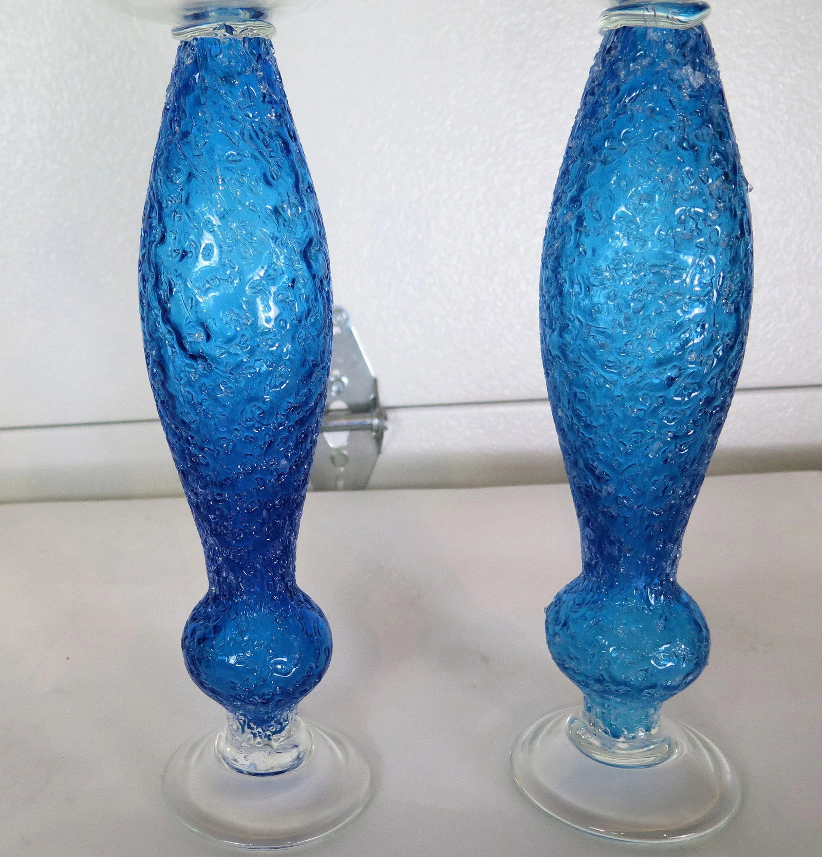 Rare Mid Century Modern Cobalt Blue Spun Glass 15" Candle Holders-A Pair - 3