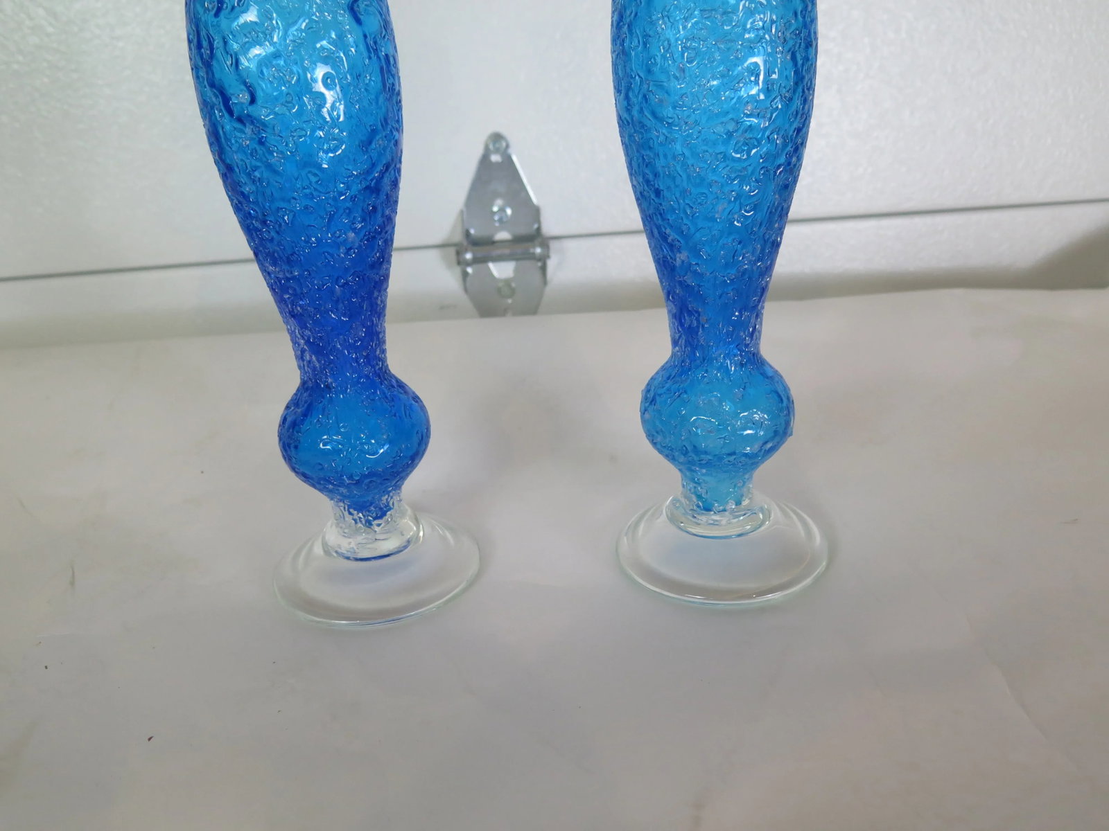Rare Mid Century Modern Cobalt Blue Spun Glass 15" Candle Holders-A Pair - 4
