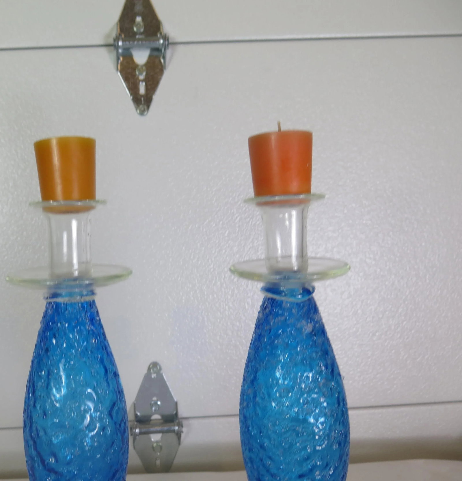 Rare Mid Century Modern Cobalt Blue Spun Glass 15" Candle Holders-A Pair - 5