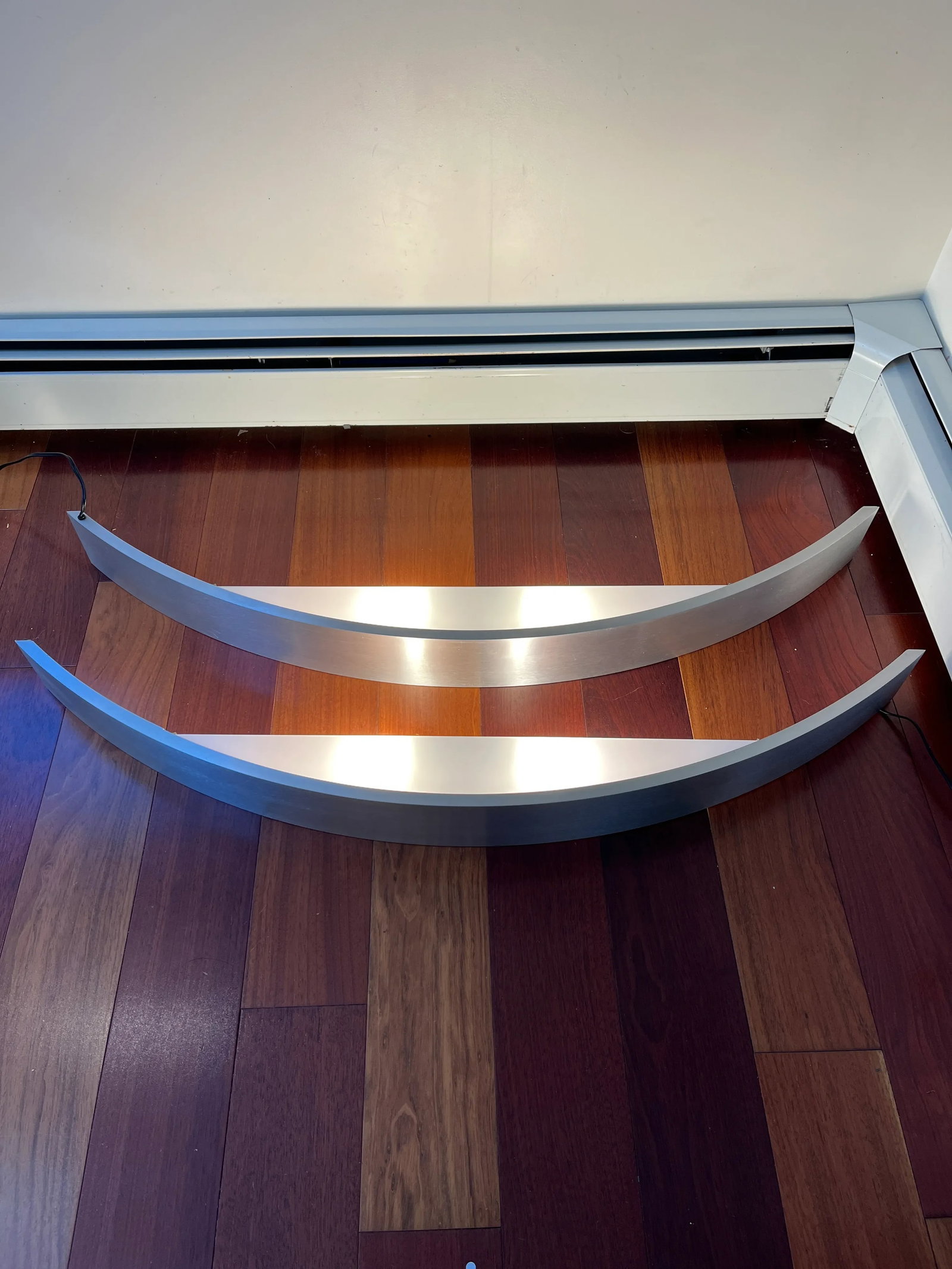 Pair 1970s Large Silver Satin Chrome Demilune Minimalist Wall Lights - 2