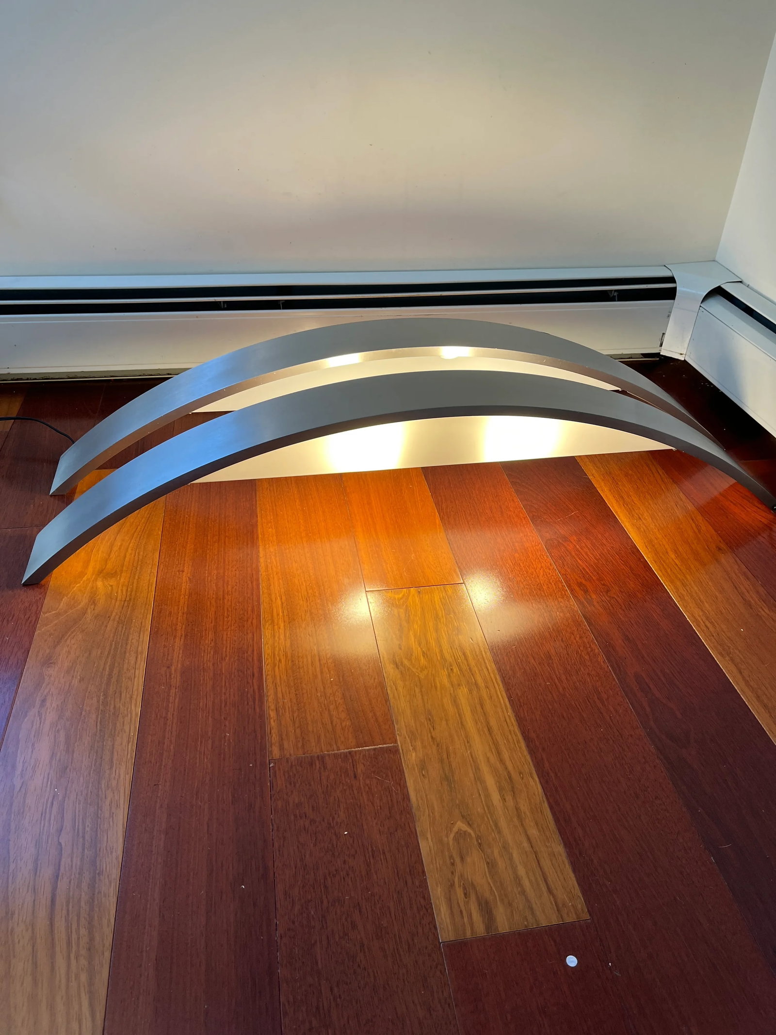 Pair 1970s Large Silver Satin Chrome Demilune Minimalist Wall Lights - 3
