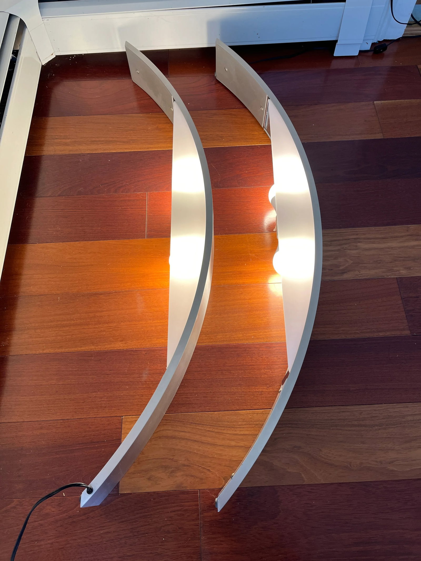 Pair 1970s Large Silver Satin Chrome Demilune Minimalist Wall Lights - 4
