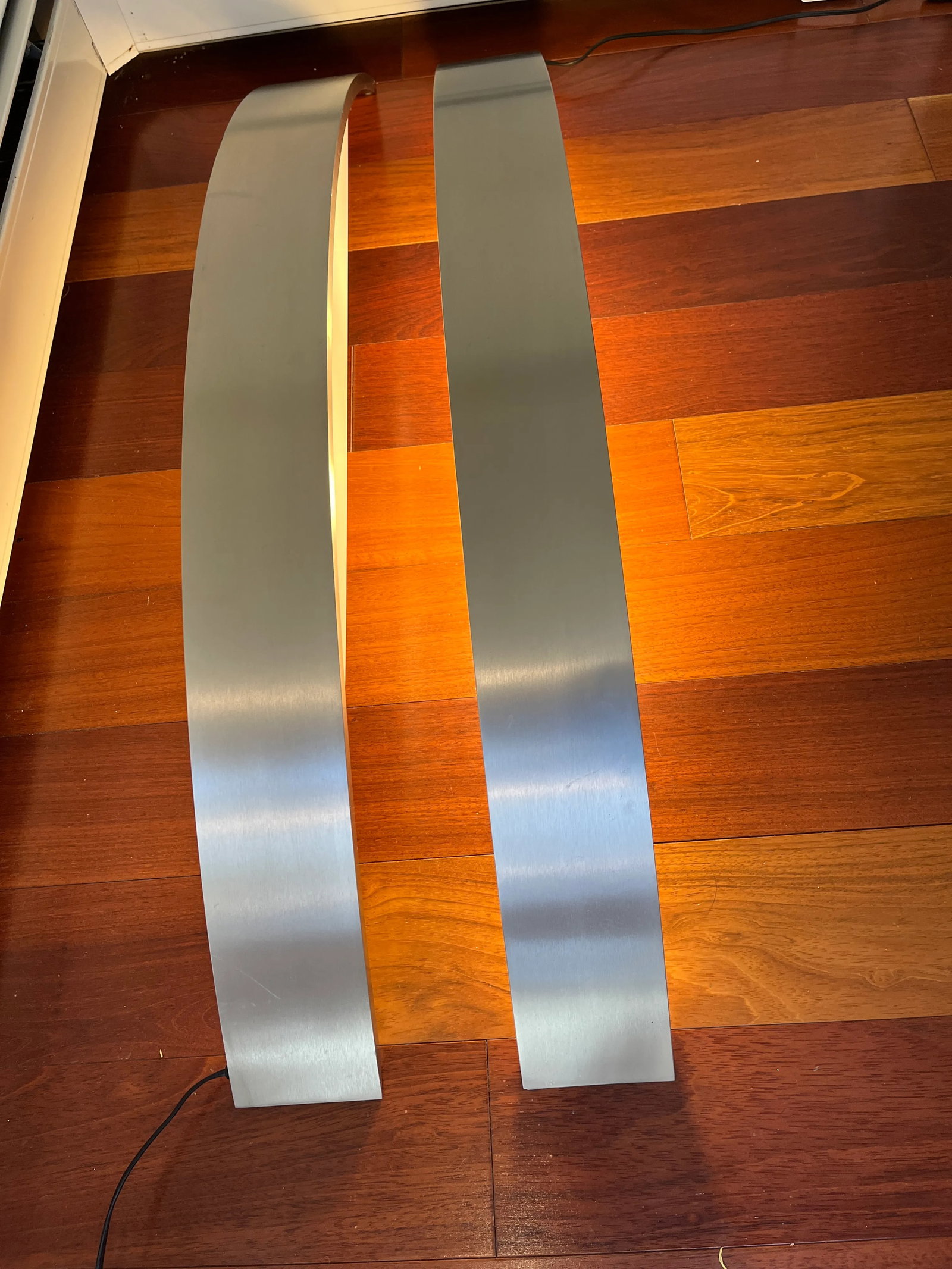 Pair 1970s Large Silver Satin Chrome Demilune Minimalist Wall Lights - 5
