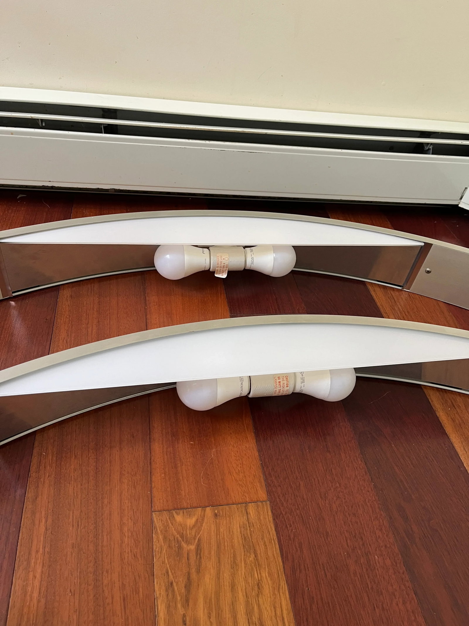 Pair 1970s Large Silver Satin Chrome Demilune Minimalist Wall Lights - 6