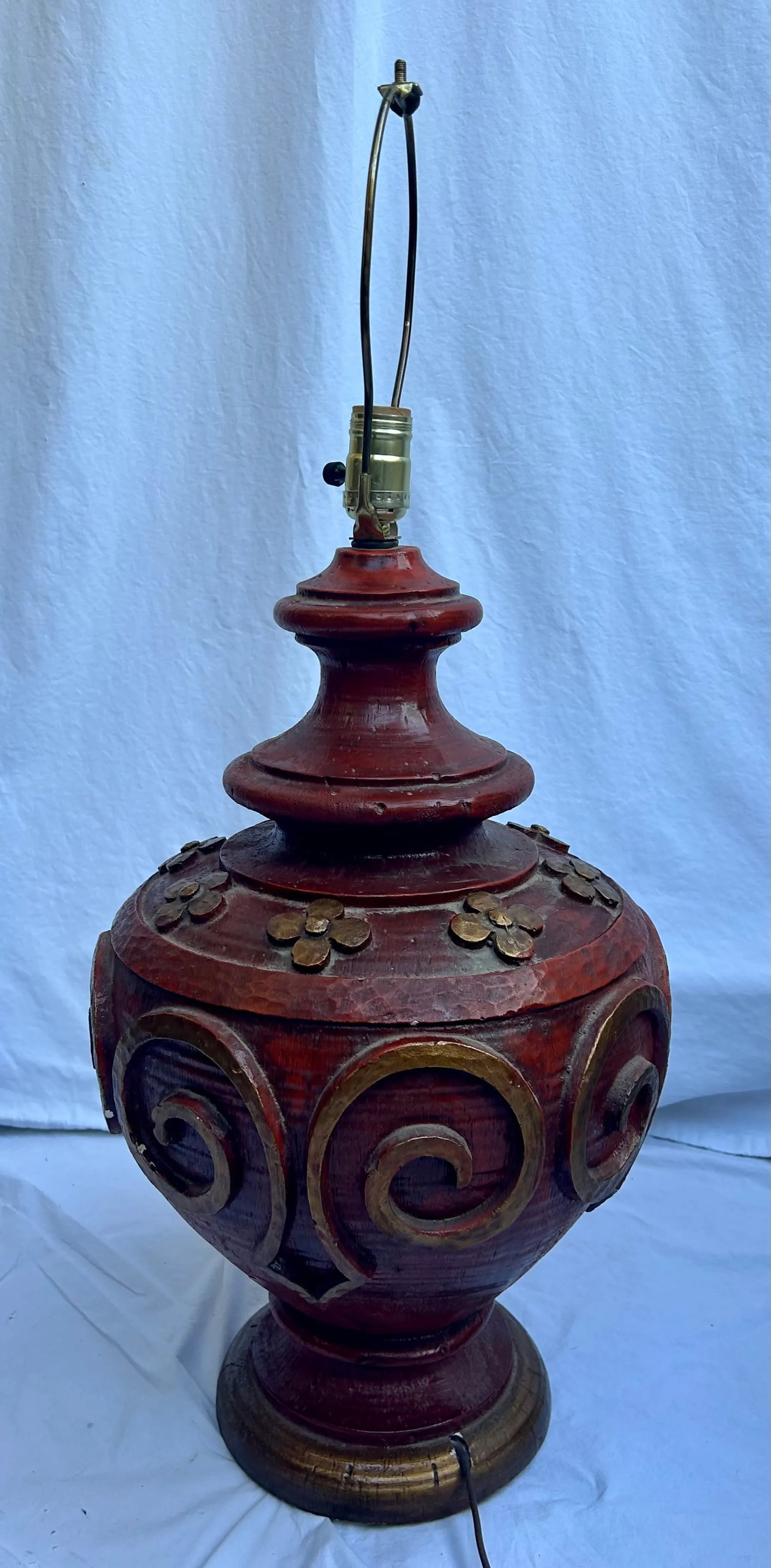 1960's Terra Cotta and Gold Italian Plaster Zaccagnini Style Table Lamp - 2
