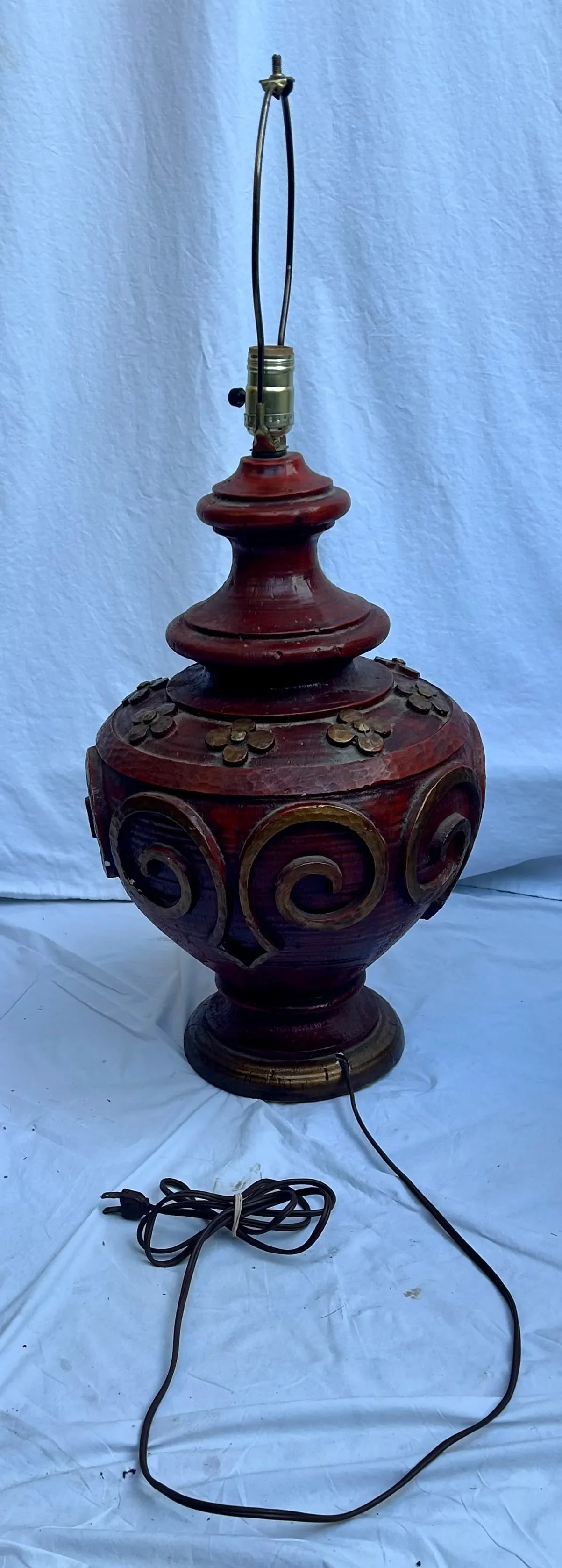 1960's Terra Cotta and Gold Italian Plaster Zaccagnini Style Table Lamp - 3