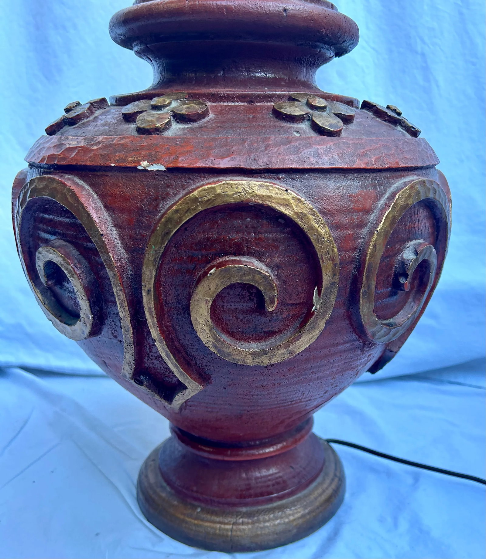 1960's Terra Cotta and Gold Italian Plaster Zaccagnini Style Table Lamp - 4