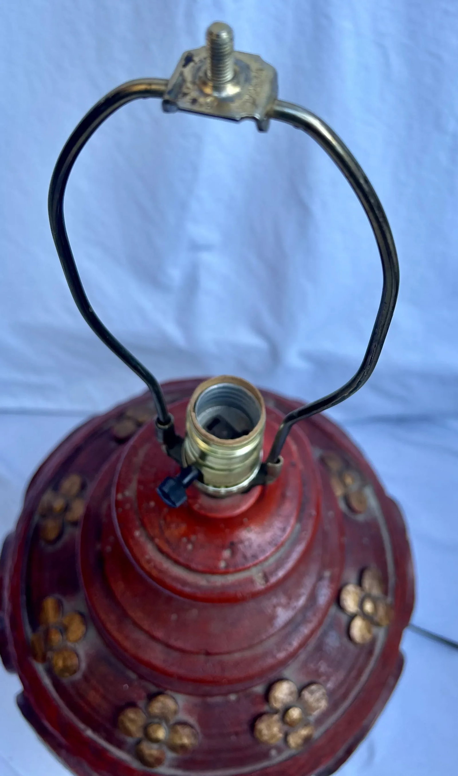 1960's Terra Cotta and Gold Italian Plaster Zaccagnini Style Table Lamp - 6