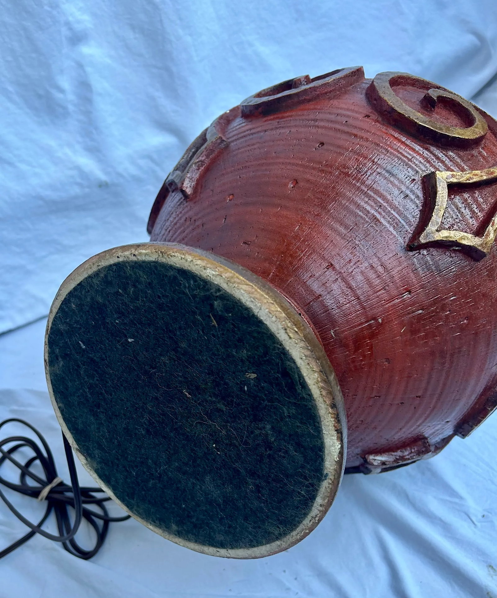 1960's Terra Cotta and Gold Italian Plaster Zaccagnini Style Table Lamp - 8