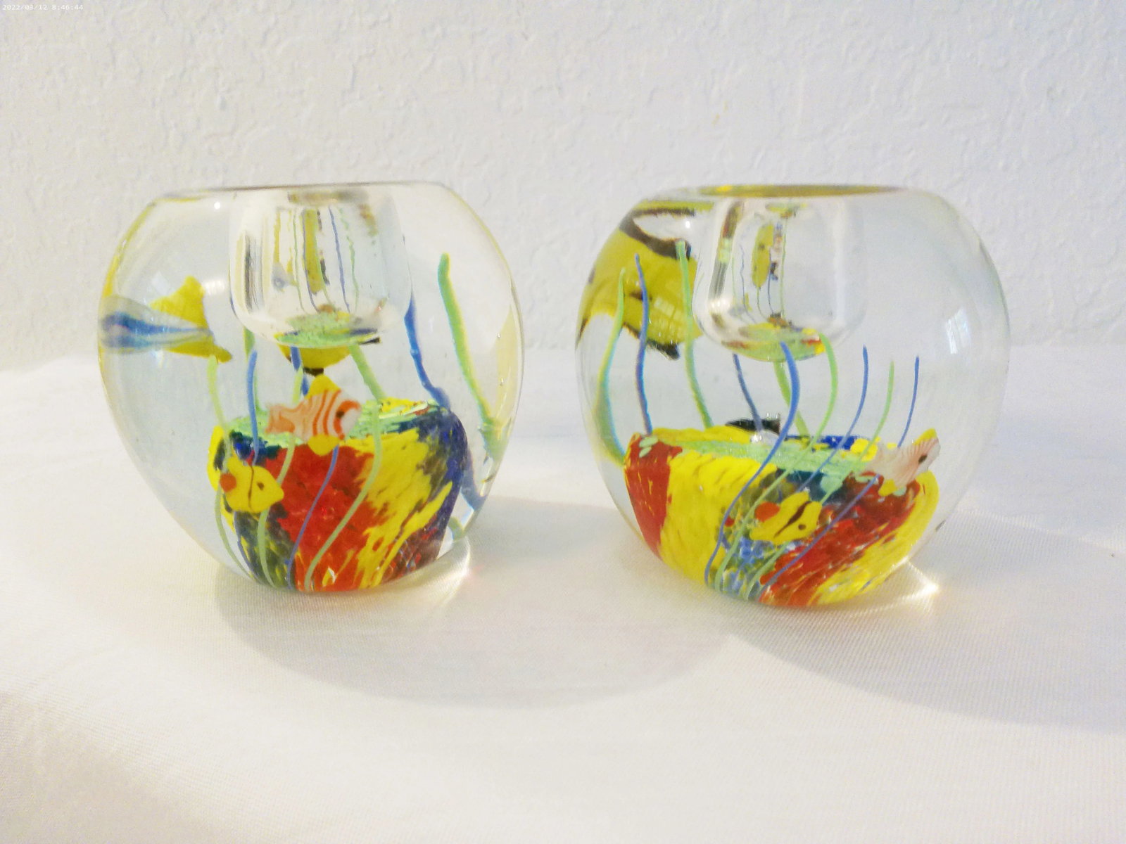 Vintage Murano Inspired Aquarium Candle Holders, a Pair - 2
