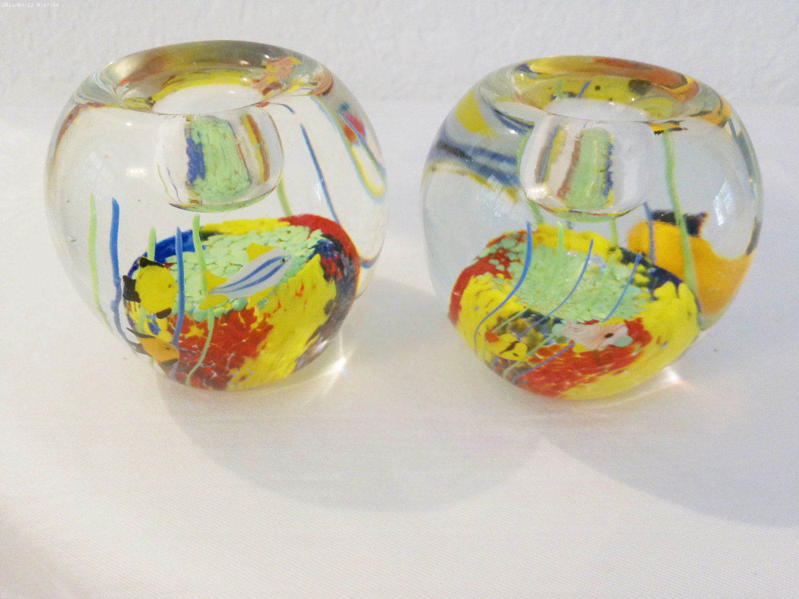 Vintage Murano Inspired Aquarium Candle Holders, a Pair - 3