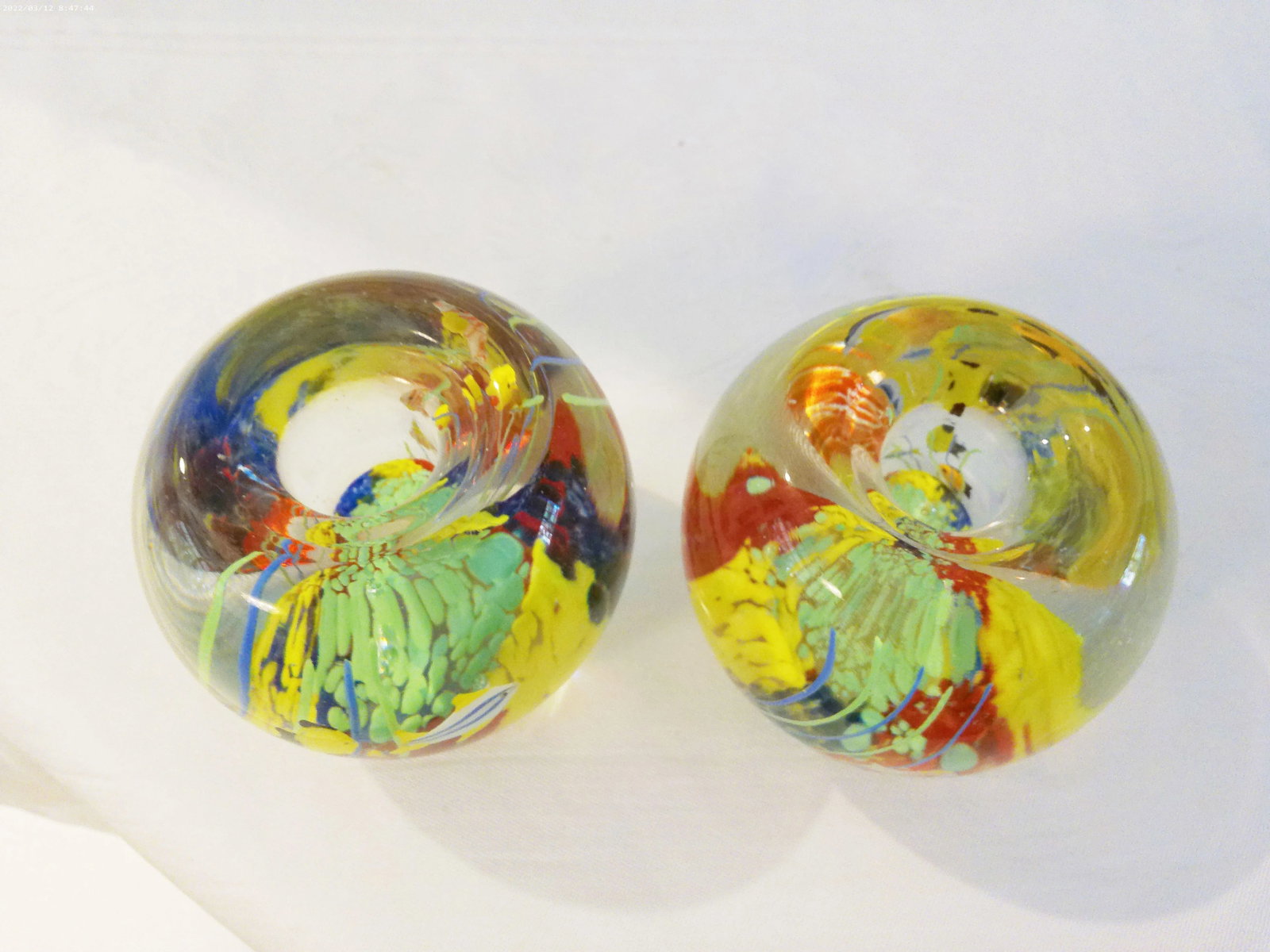 Vintage Murano Inspired Aquarium Candle Holders, a Pair - 5