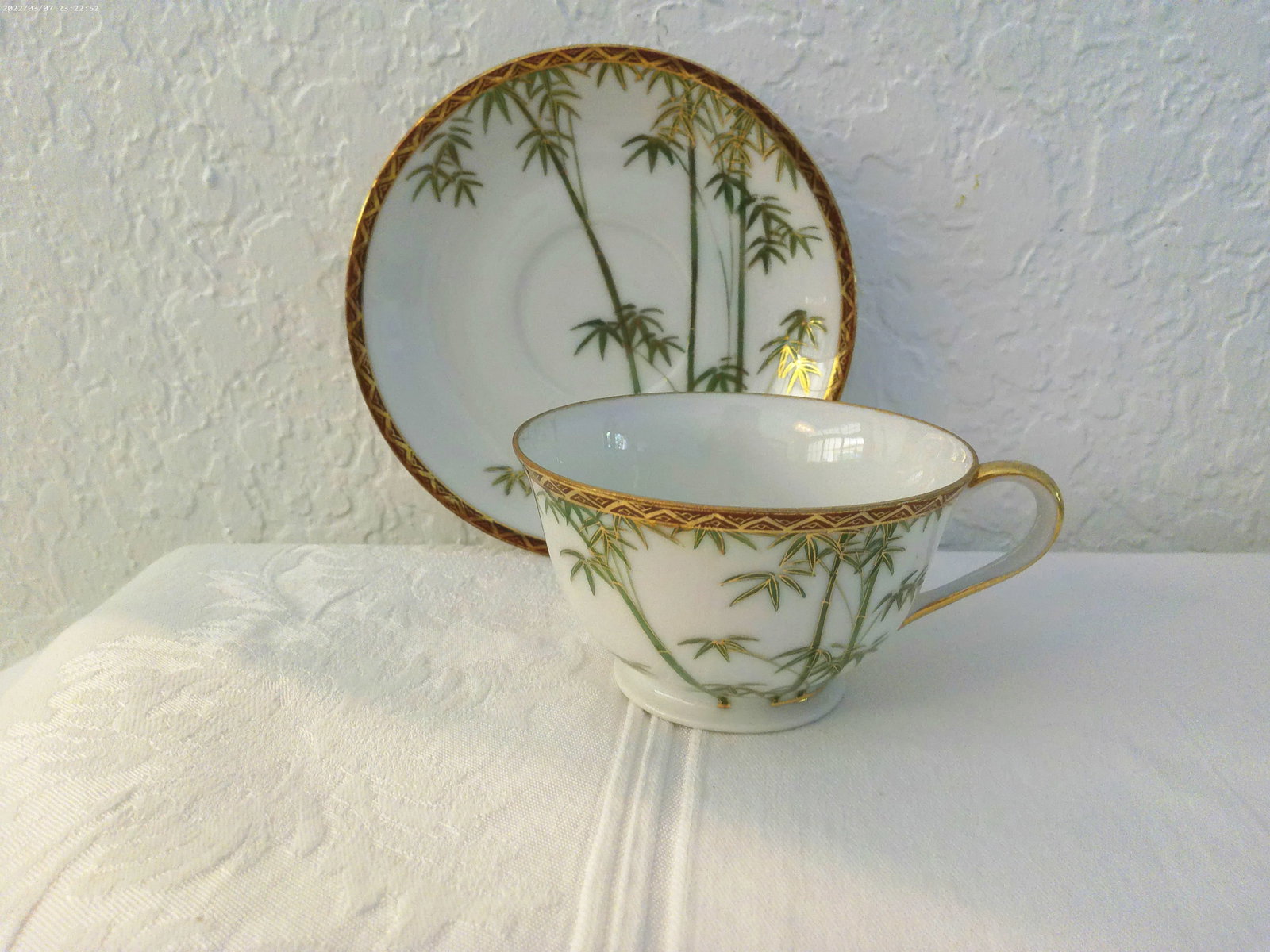 1970s Soko Bone China Bamboo Cups & Saucers, Srvc. For 8 - 2