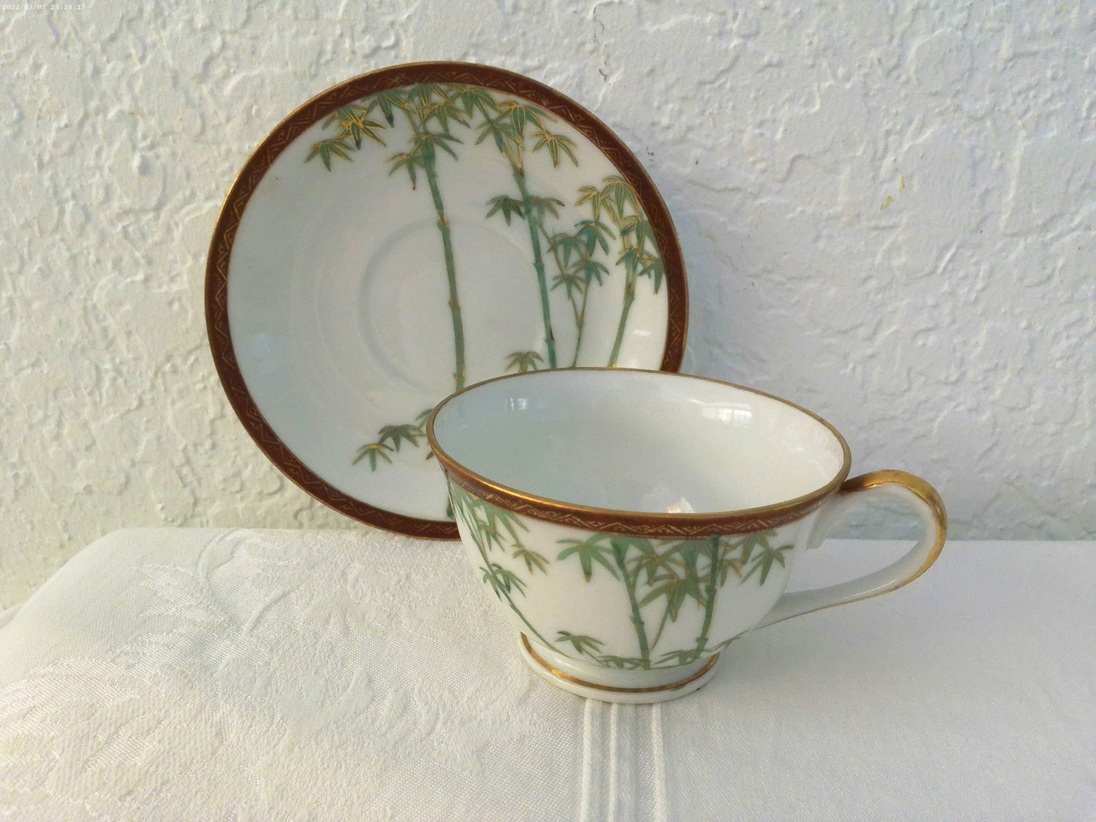 1970s Soko Bone China Bamboo Cups & Saucers, Srvc. For 8 - 5