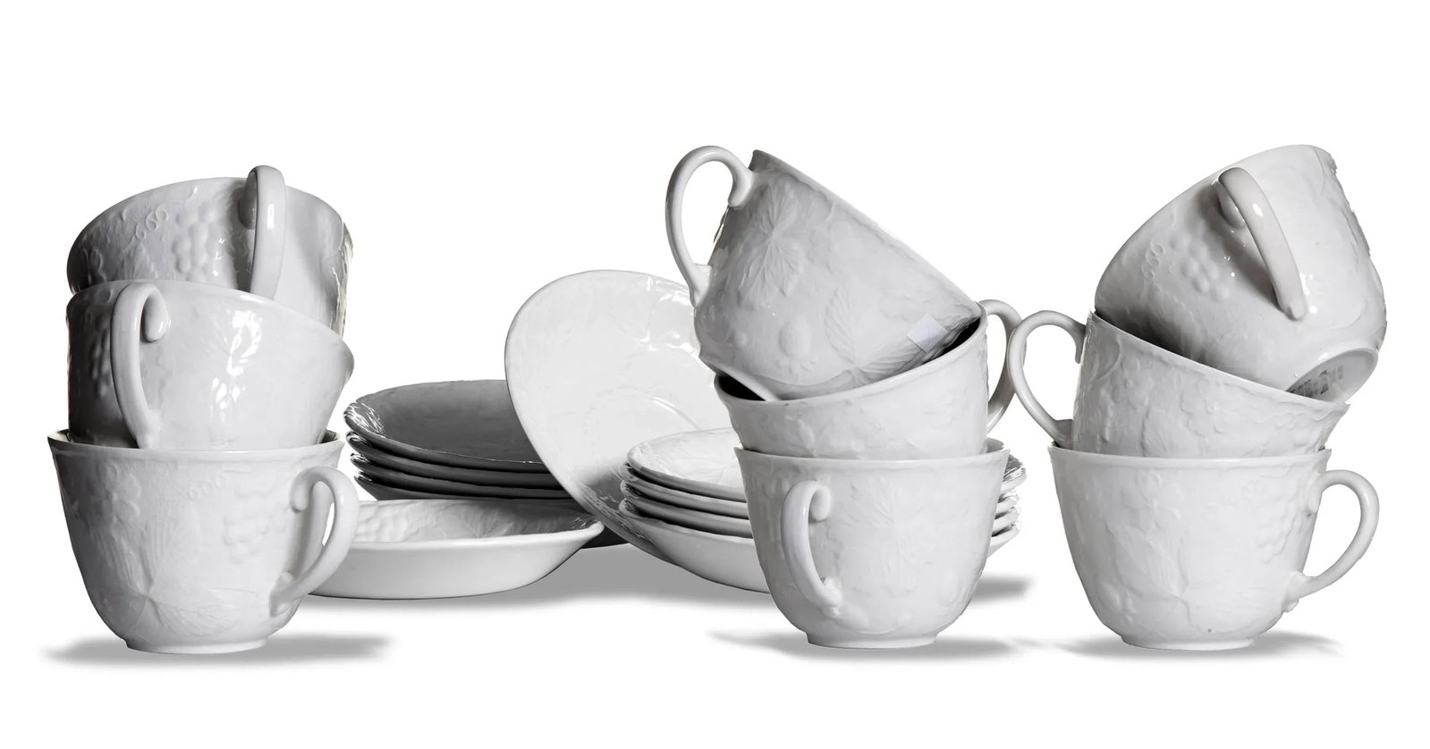 Burgess & Leigh English Ironstone Large Cups & Saucers Set; Service for 9 - 9