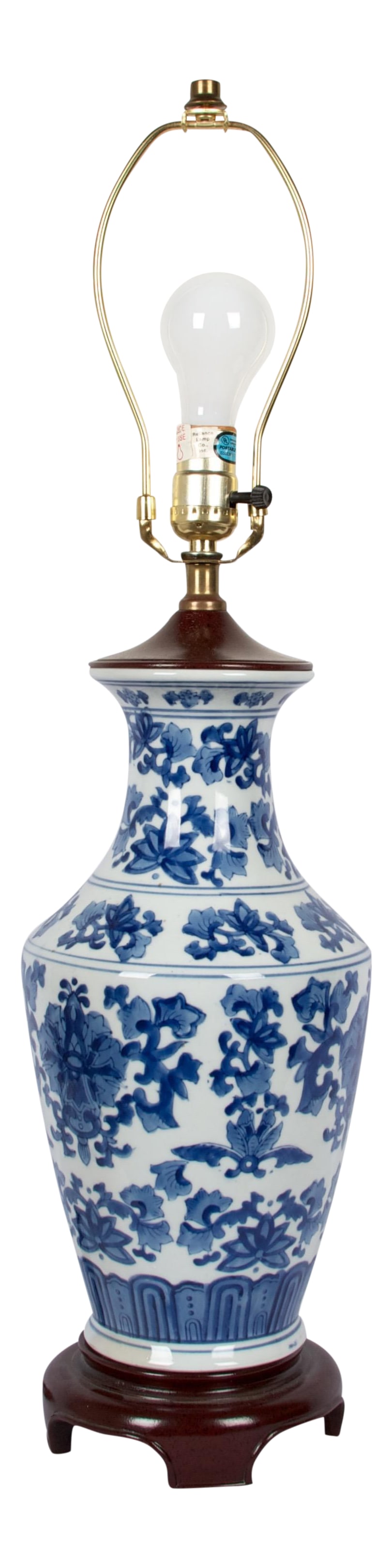 Chinese Export Ku Form Vase: Beautiful overall floral attern, lovely form, mounted on a older rosewood stand, matching top cap. the height is given with the harp. Condition: Alterations: Original Condition Unaltered Imperfections