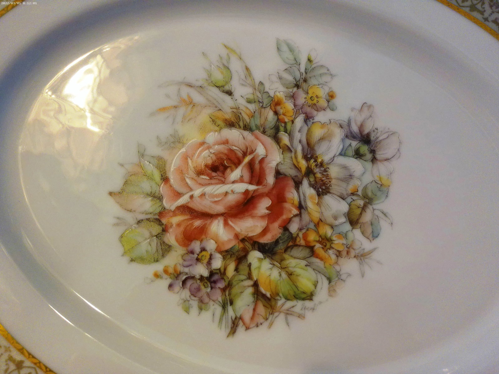 Vintage T. Limoges Italy 24k Gold Floral Serving Pieces, Set of 3 - 7