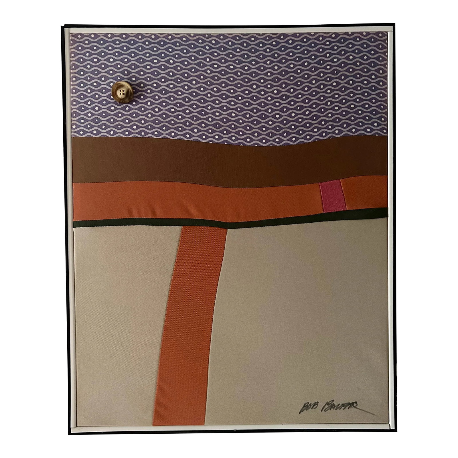 "Big Chance". Dyed and Stretched Fabric Over Frame, Signed by Artist: An original work by Northwest Artist Robert "Bob" Bauer "Big Chance" is a colorful abstract work of fabric dyed and stretched over a wooden frame. Custom framed in a simple black lucite frame, Big