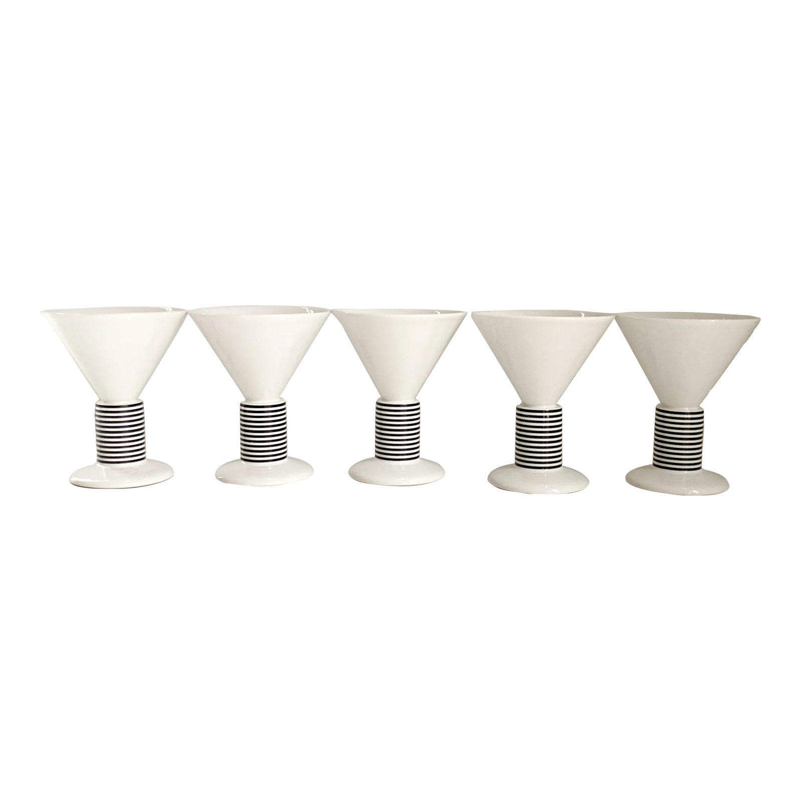 1980s Vienna Collection by Heide Warlamais Set of 5 Porcelain Barware Vessels: This original production porcelain Vienna Collection martini drinkware set, crafted in Austria during the 1980's, are as unique and beautiful as they are rare. Heide Warlamis is a true artist, recogni