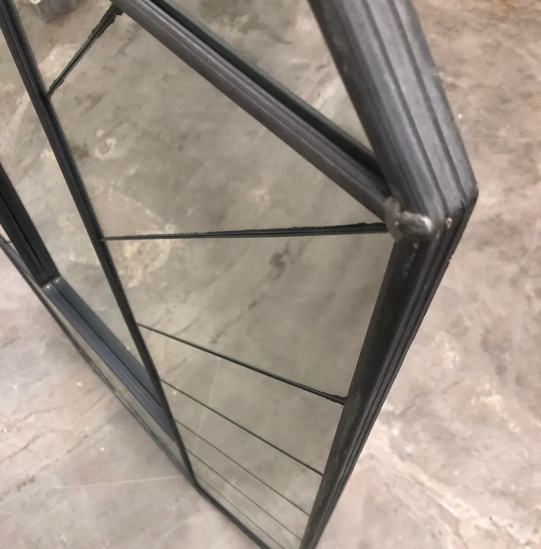 Retro Carver's Guild Mirror With Leaded Herringbone Pattern, "Signed" by Artist - 7