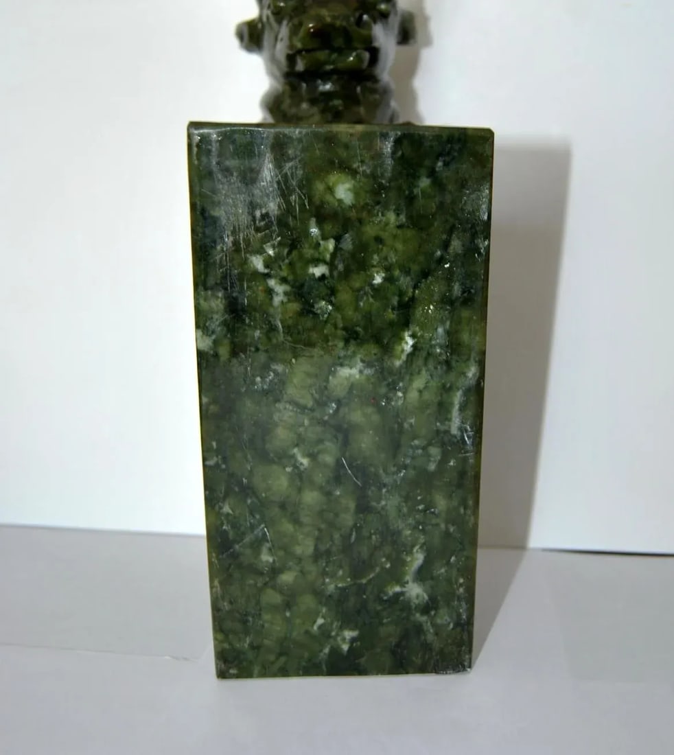 1930s Spinach Jade Charging Bull Oxen Statuette Figurine on Pedestal - 10