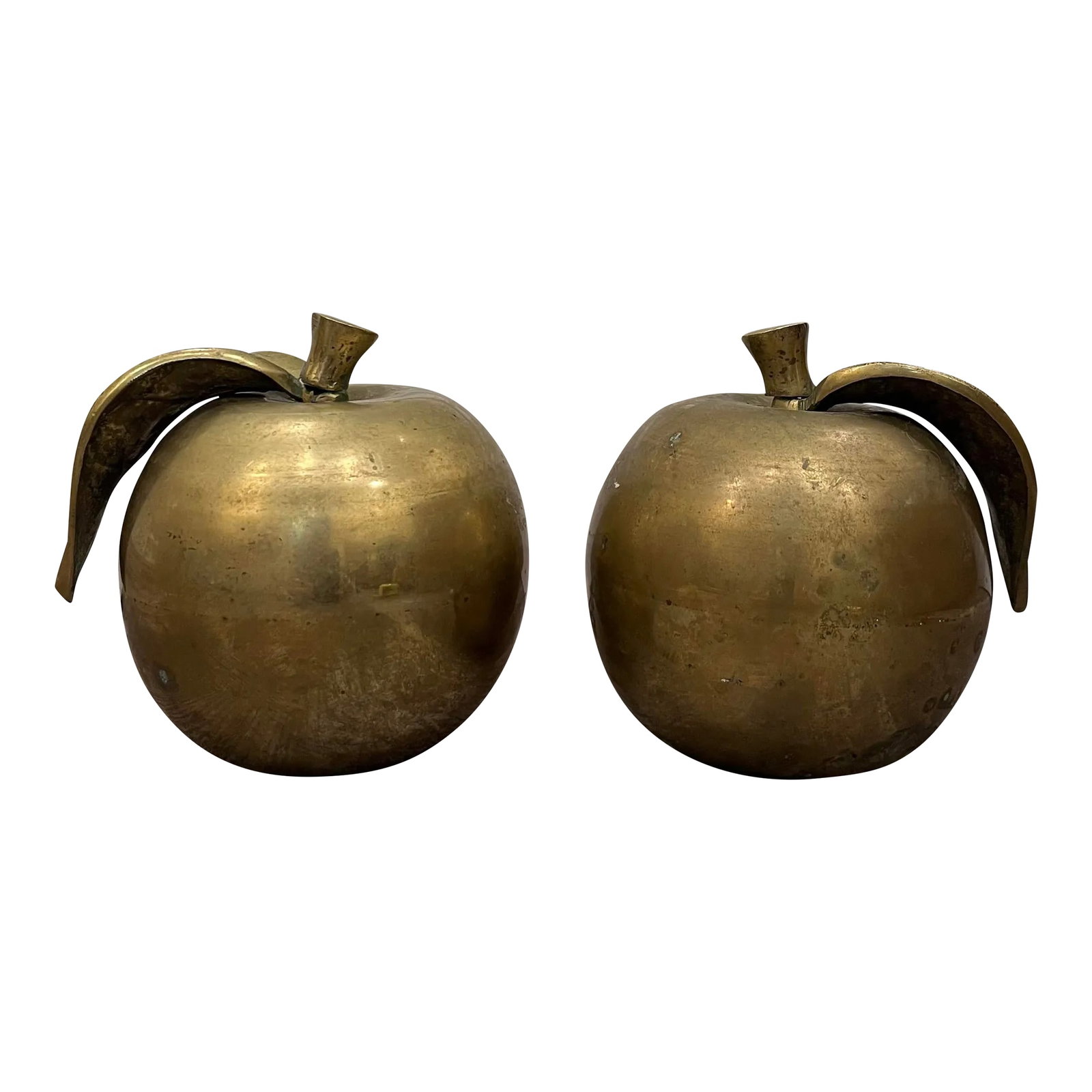 Mid Century Solid Brass Apples- a Pair: Sweet pair of solid brass apples will find a place anywhere. Polished for a favorite teacher, polished for yourself, patina left on... Endless possibilities. No matter what you choose, I hope you