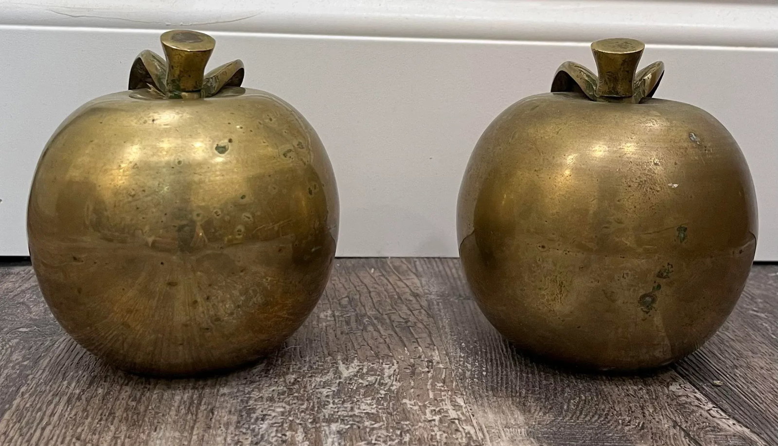 Mid Century Solid Brass Apples- a Pair - 6