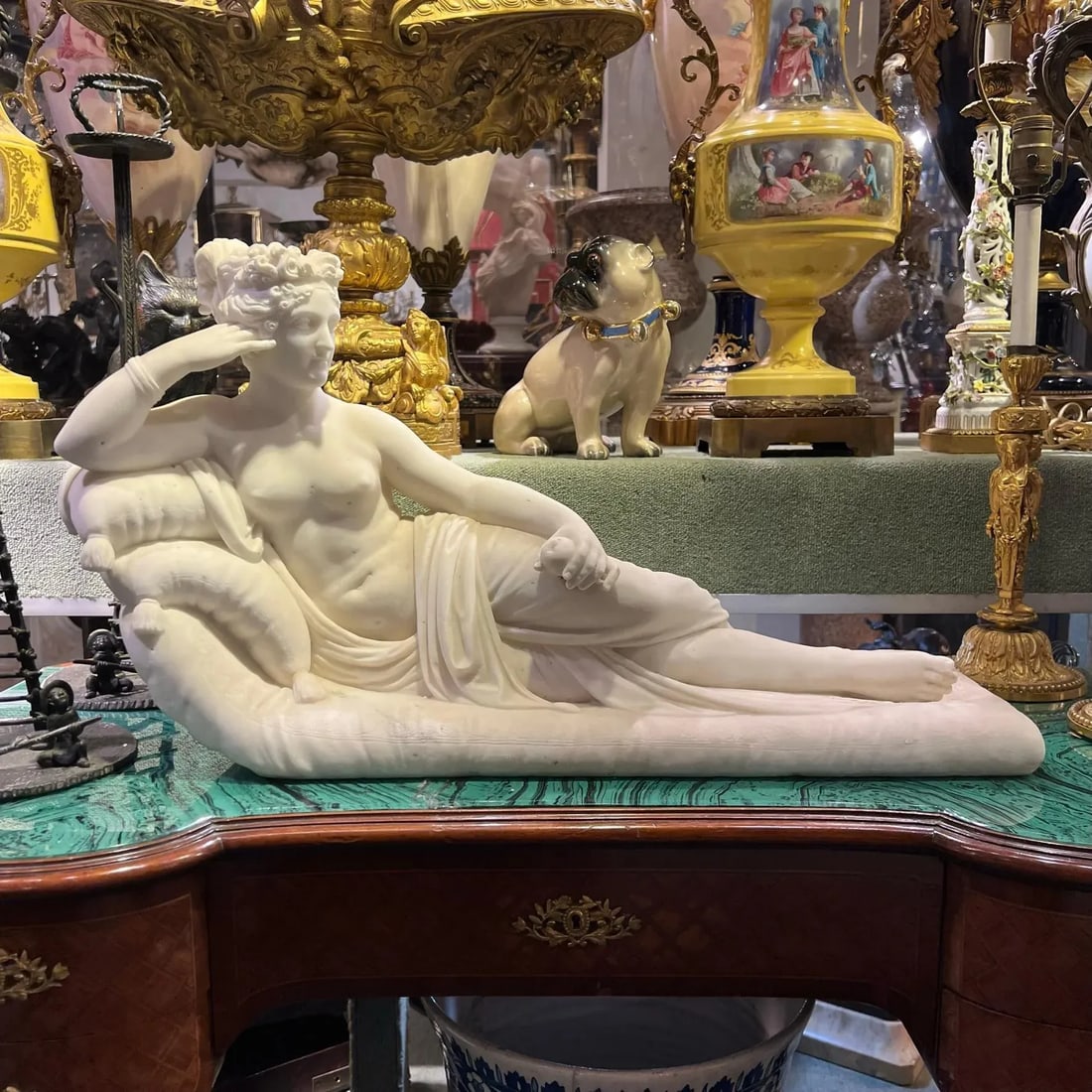 Pauline Bonaparte as Venus Victrix Marble Sculpture After Antonio Canova - 12