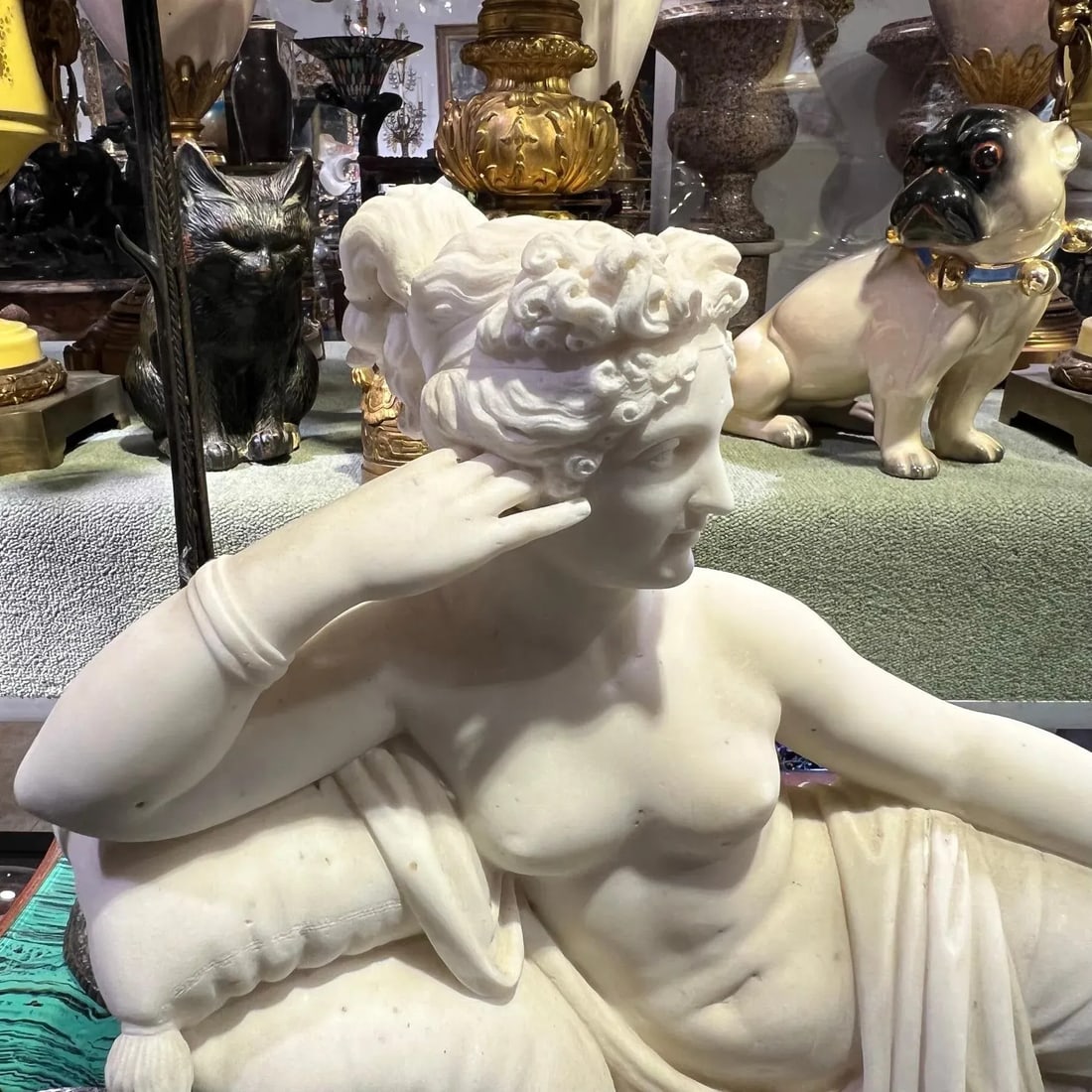 Pauline Bonaparte as Venus Victrix Marble Sculpture After Antonio Canova - 5
