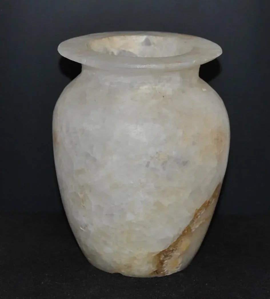 1910's Egyptian or Phoenician Style Pure Alabaster Vase Jar - 7