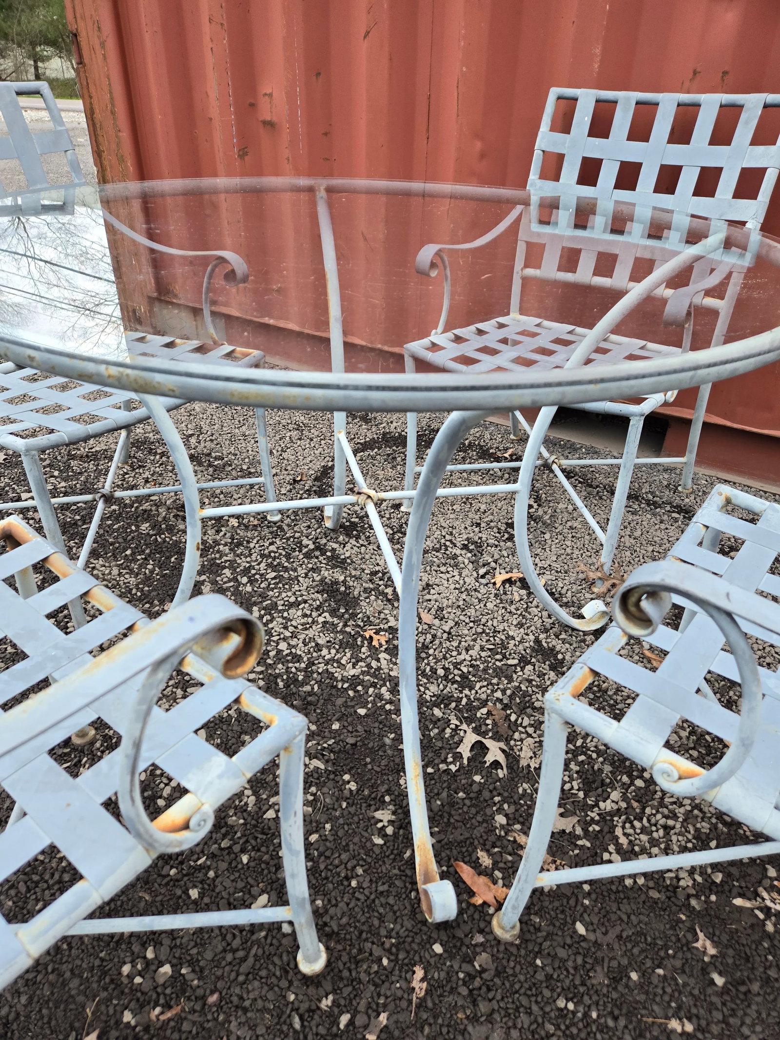 Vintage Wrought Iron Outdoor Dining Table & 4 Chairs - 4