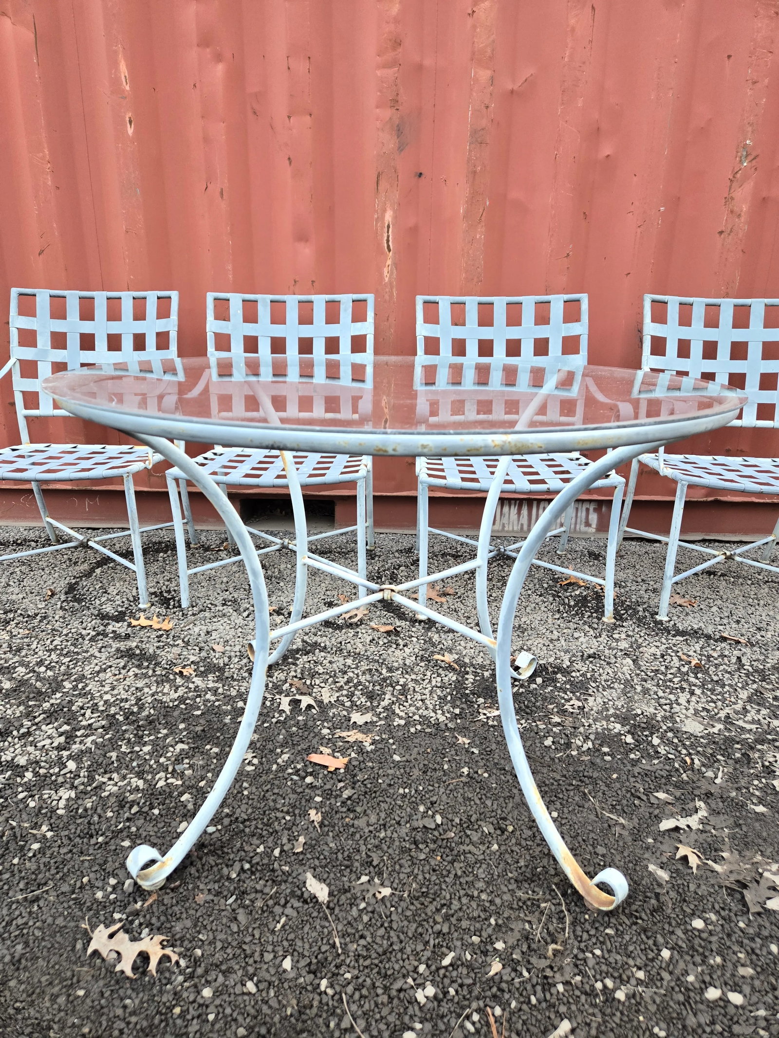 Vintage Wrought Iron Outdoor Dining Table & 4 Chairs - 5
