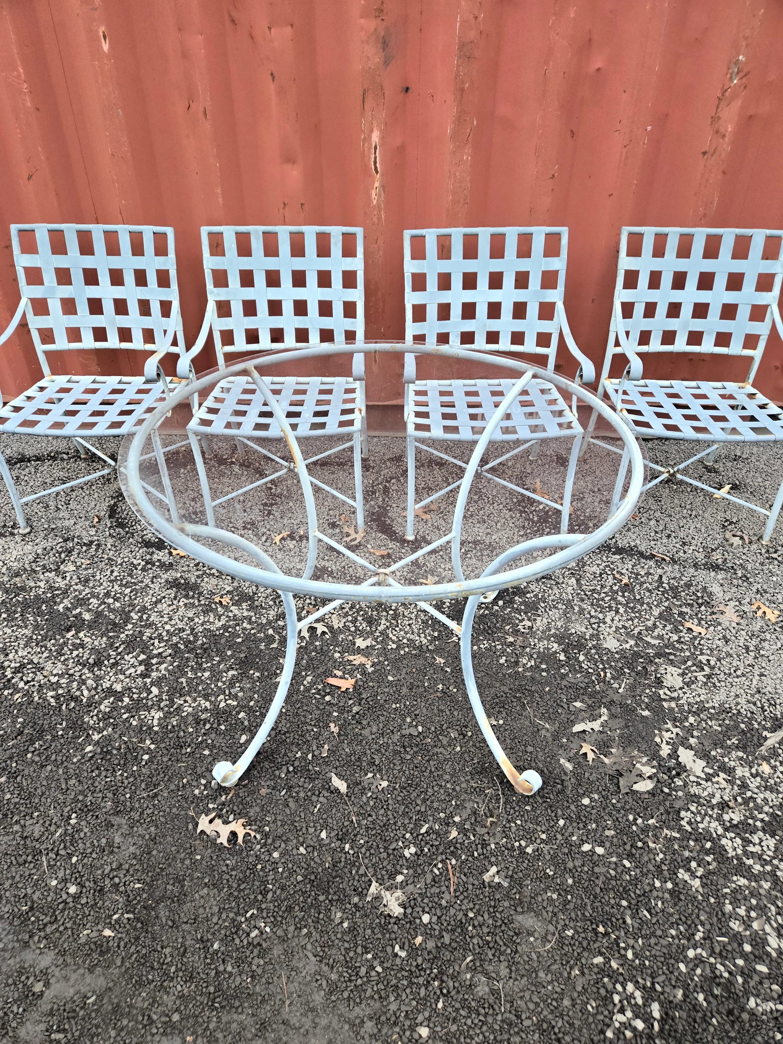 Vintage Wrought Iron Outdoor Dining Table & 4 Chairs - 7